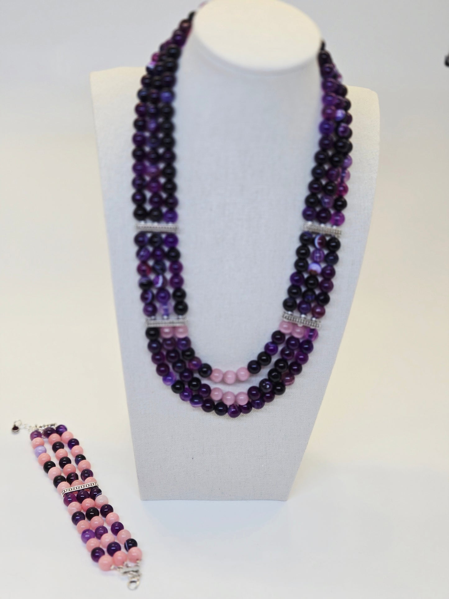 Elegant Multi-Layer Agate Necklace & Bracelet Set