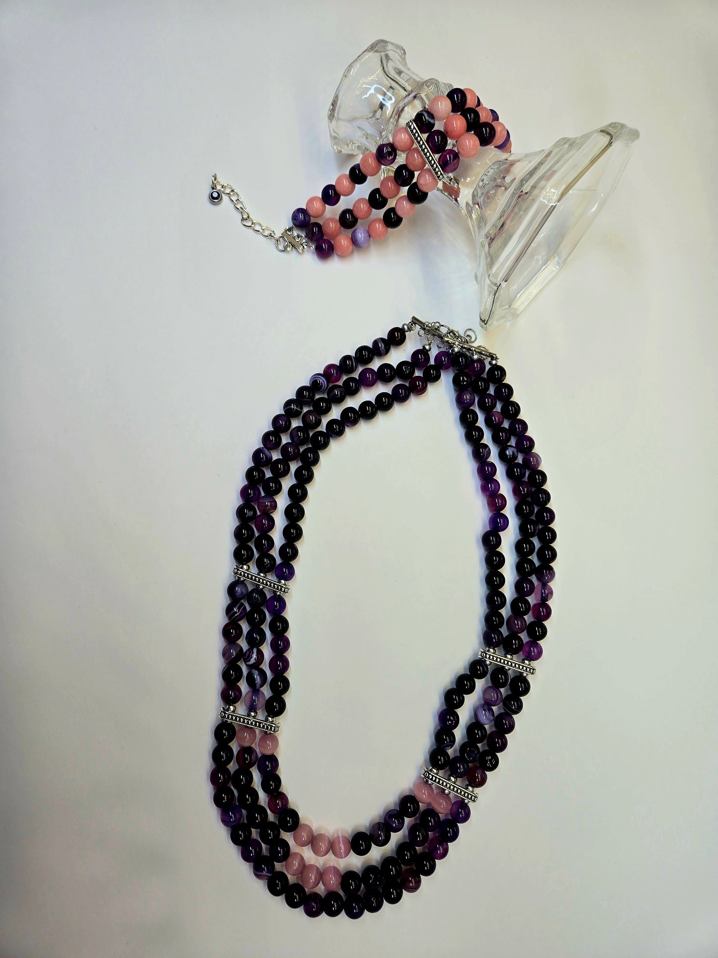 Elegant Multi-Layer Agate Necklace & Bracelet Set
