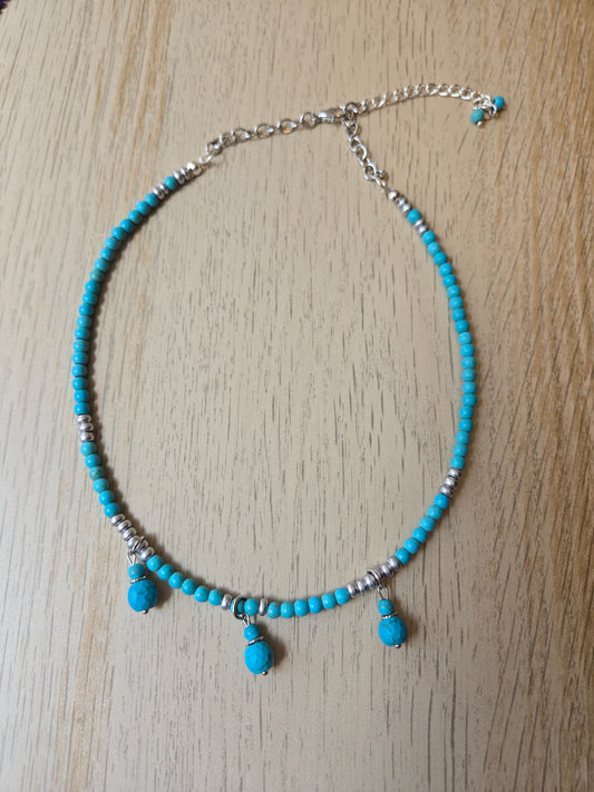 Ocean Drops Turquoise-Tone Necklace with turquoise-colored beads and three teardrop accents, view 2