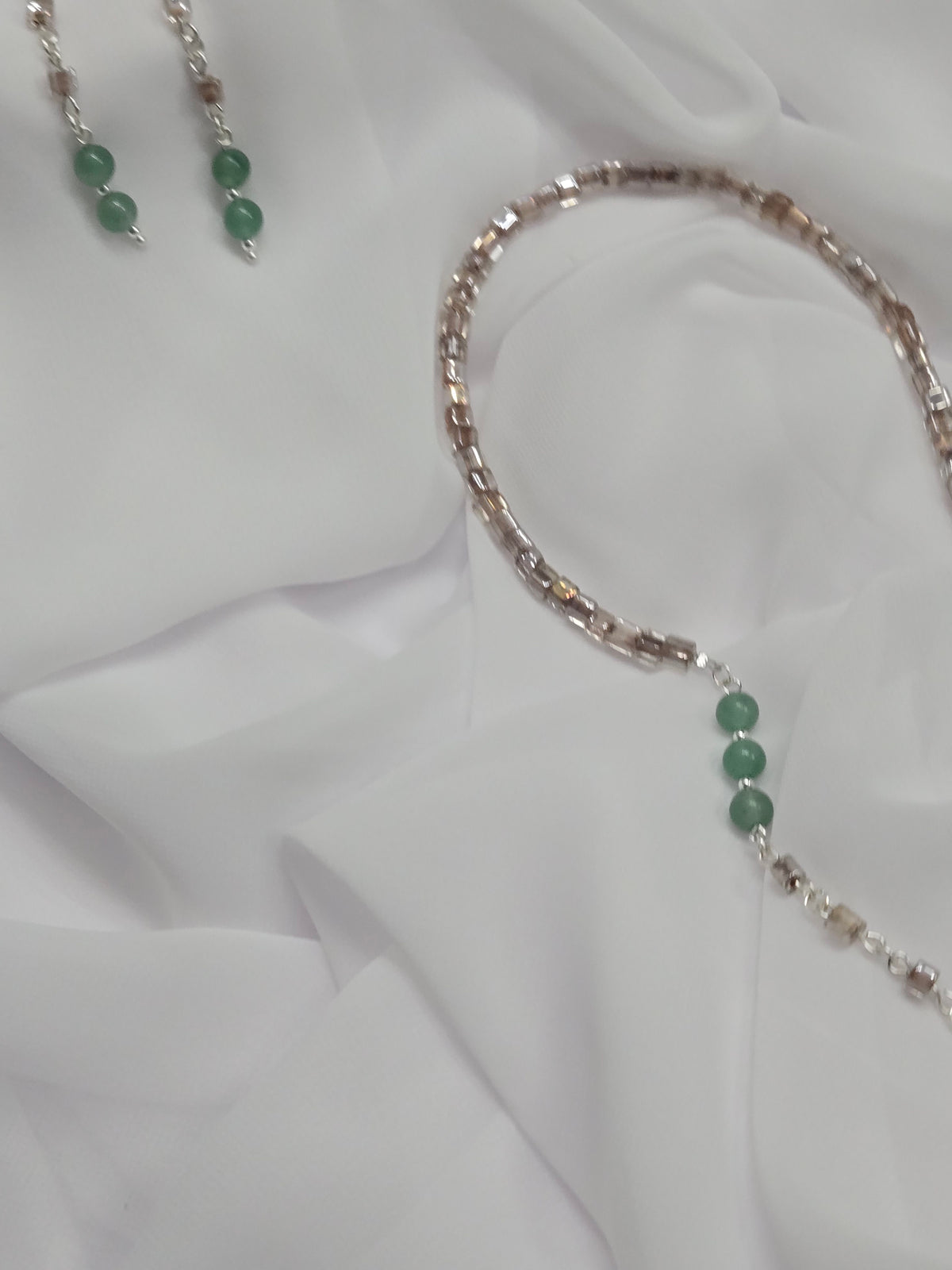 Emerald Whisper Green Beaded Jewelry with green beads and metallic chain details, view 2