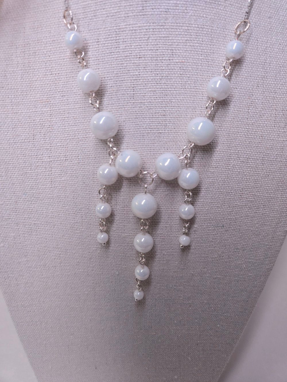 White Bead Grace Necklace with white beads, view 4