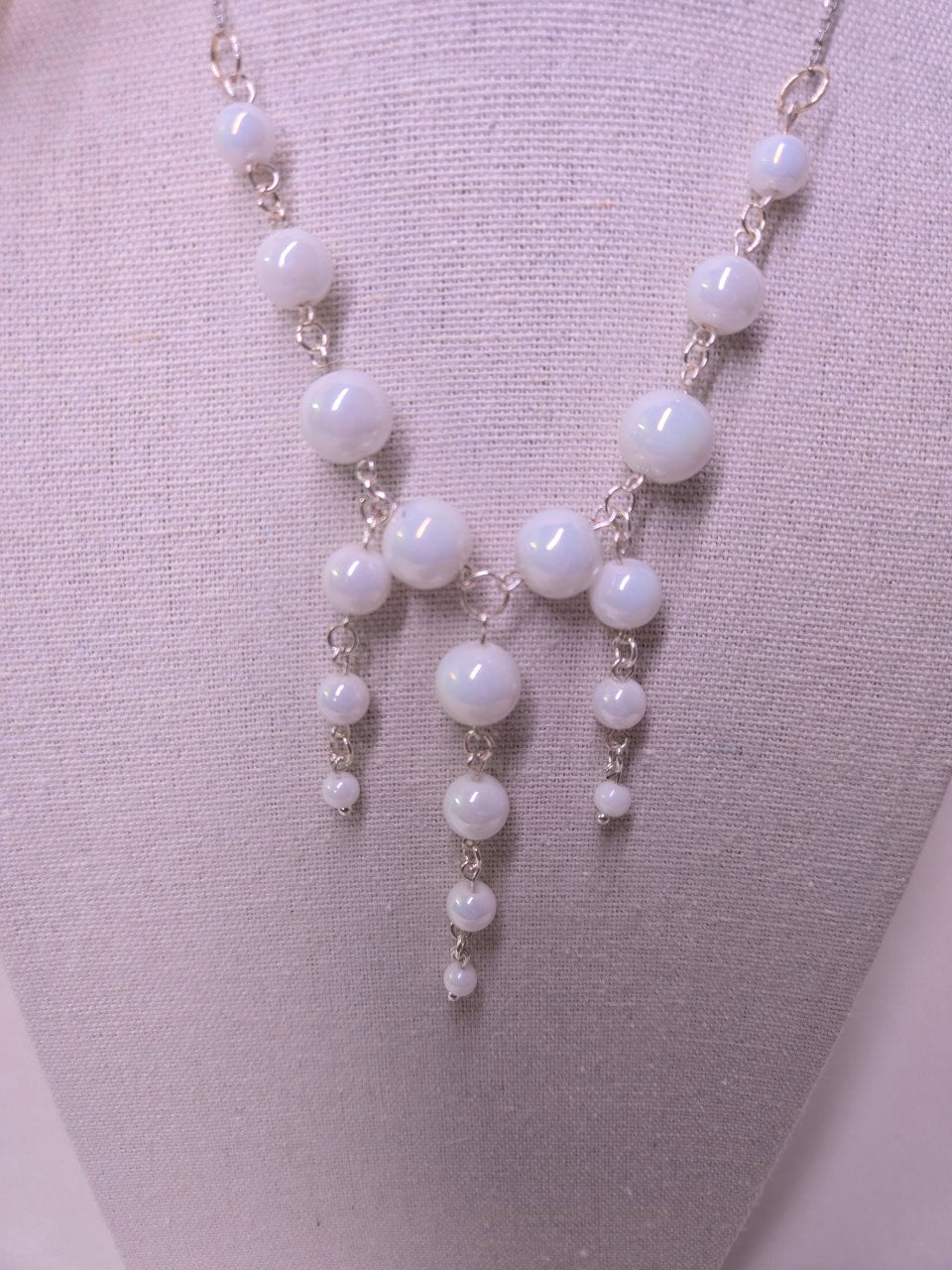 White Bead Grace Necklace with white beads, view 3