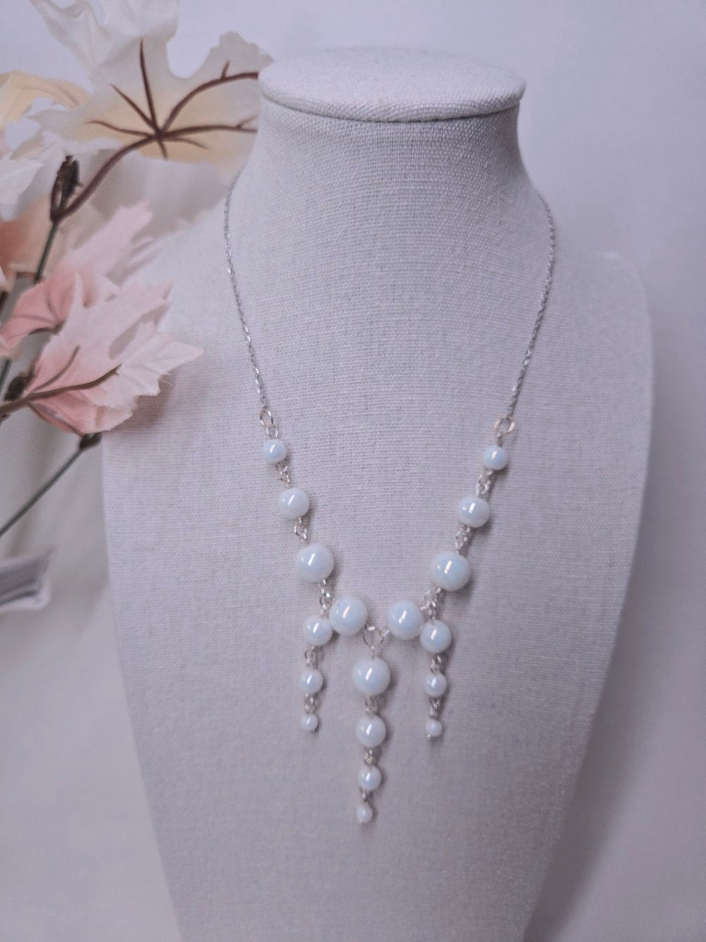 White Bead Grace Necklace with white beads