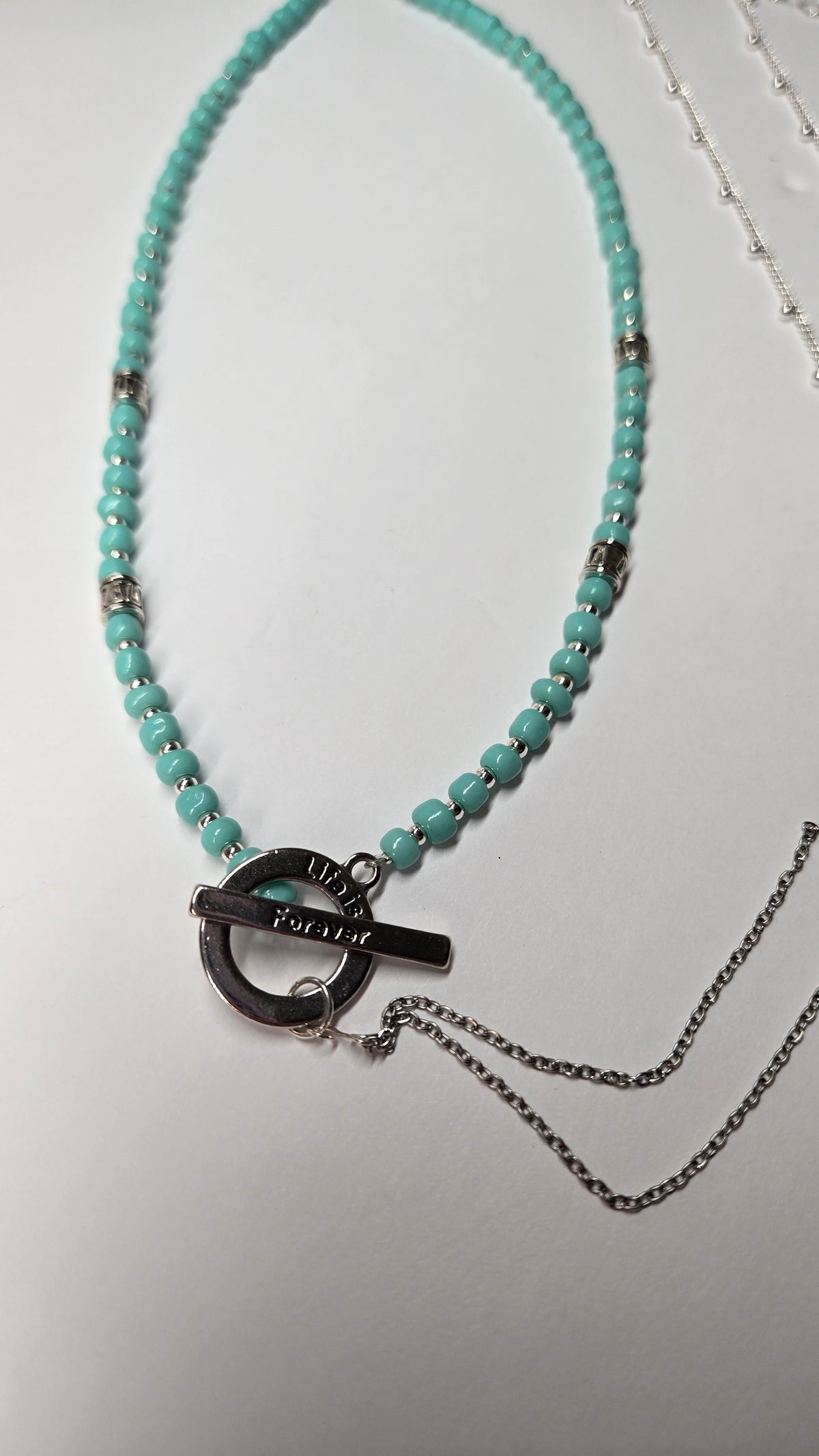 Silver Breeze Duo Set two-layer necklace with turquoise beads and silver chain, view 5