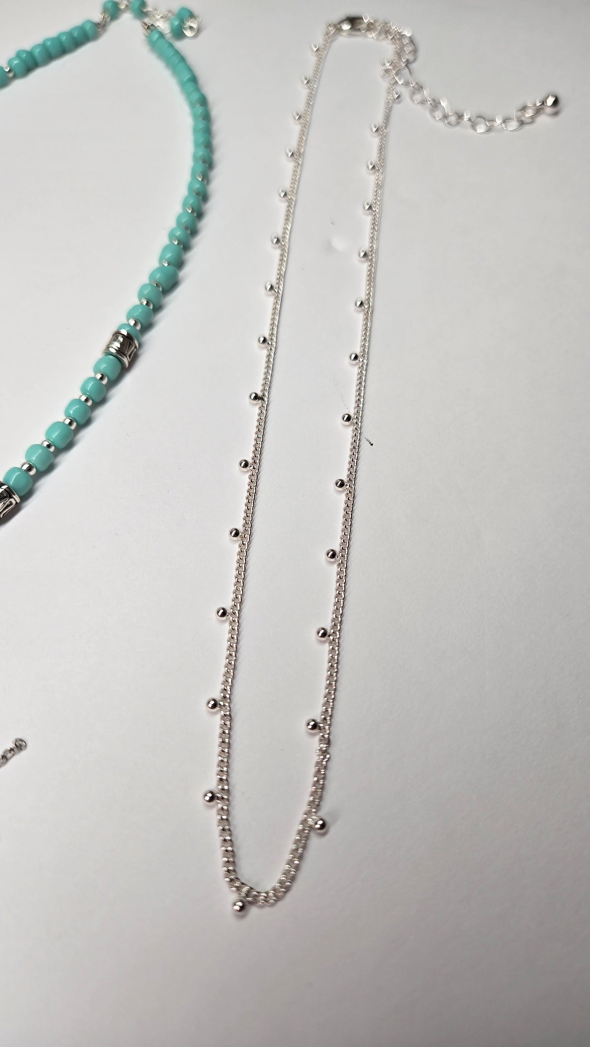 Silver Breeze Duo Set two-layer necklace with turquoise beads and silver chain, view 6