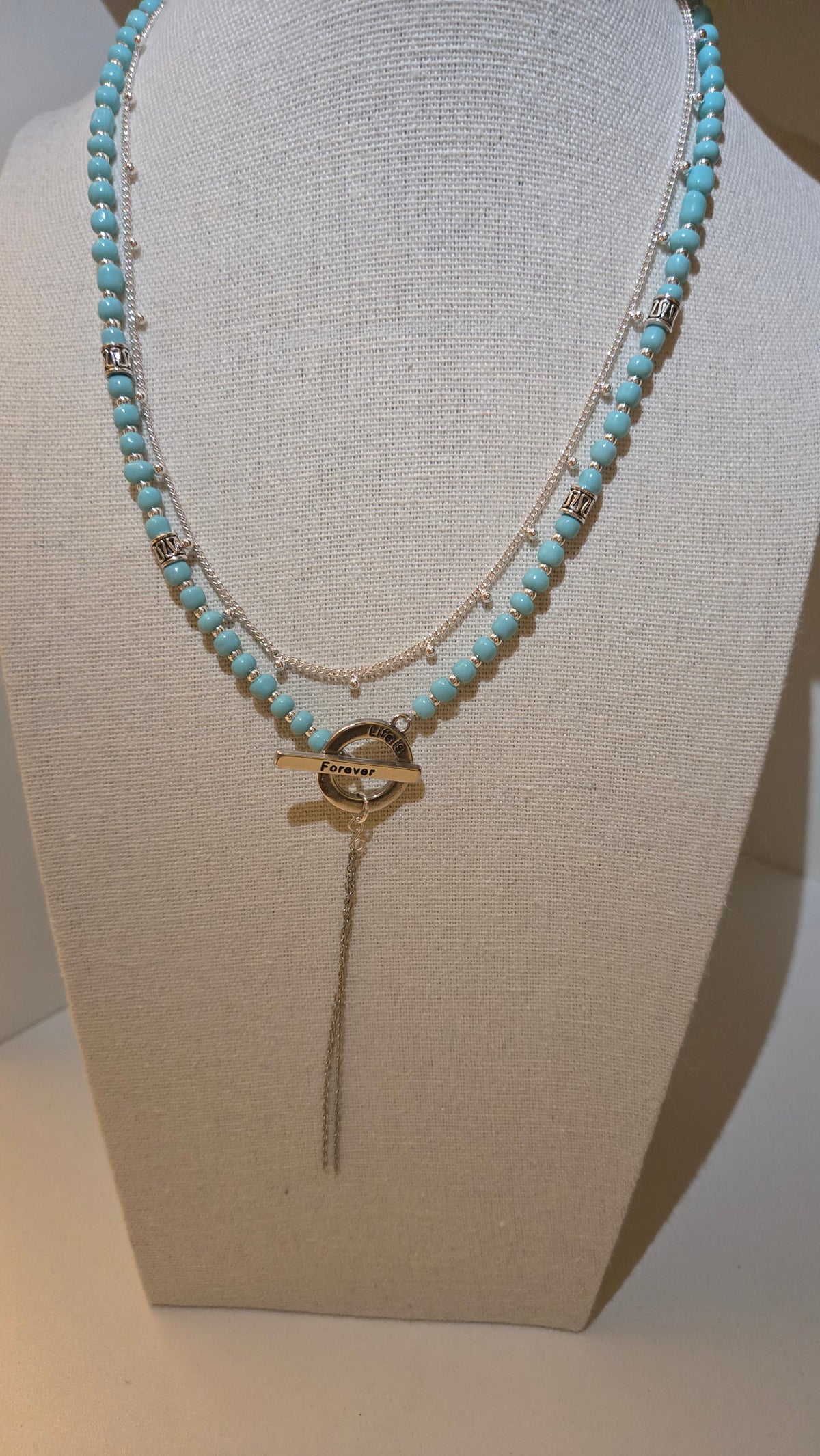 Silver Breeze Duo Set two-layer necklace with turquoise beads and silver chain, view 9
