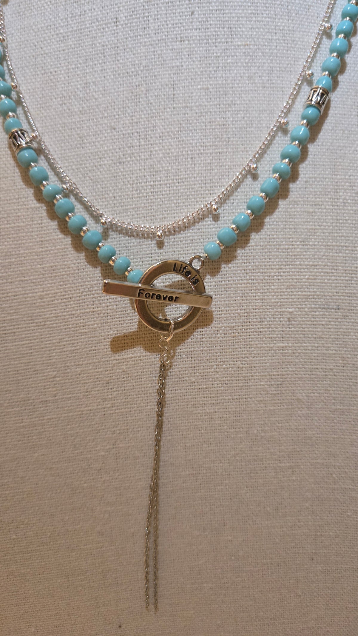 Silver Breeze Duo Set two-layer necklace with turquoise beads and silver chain, view 2