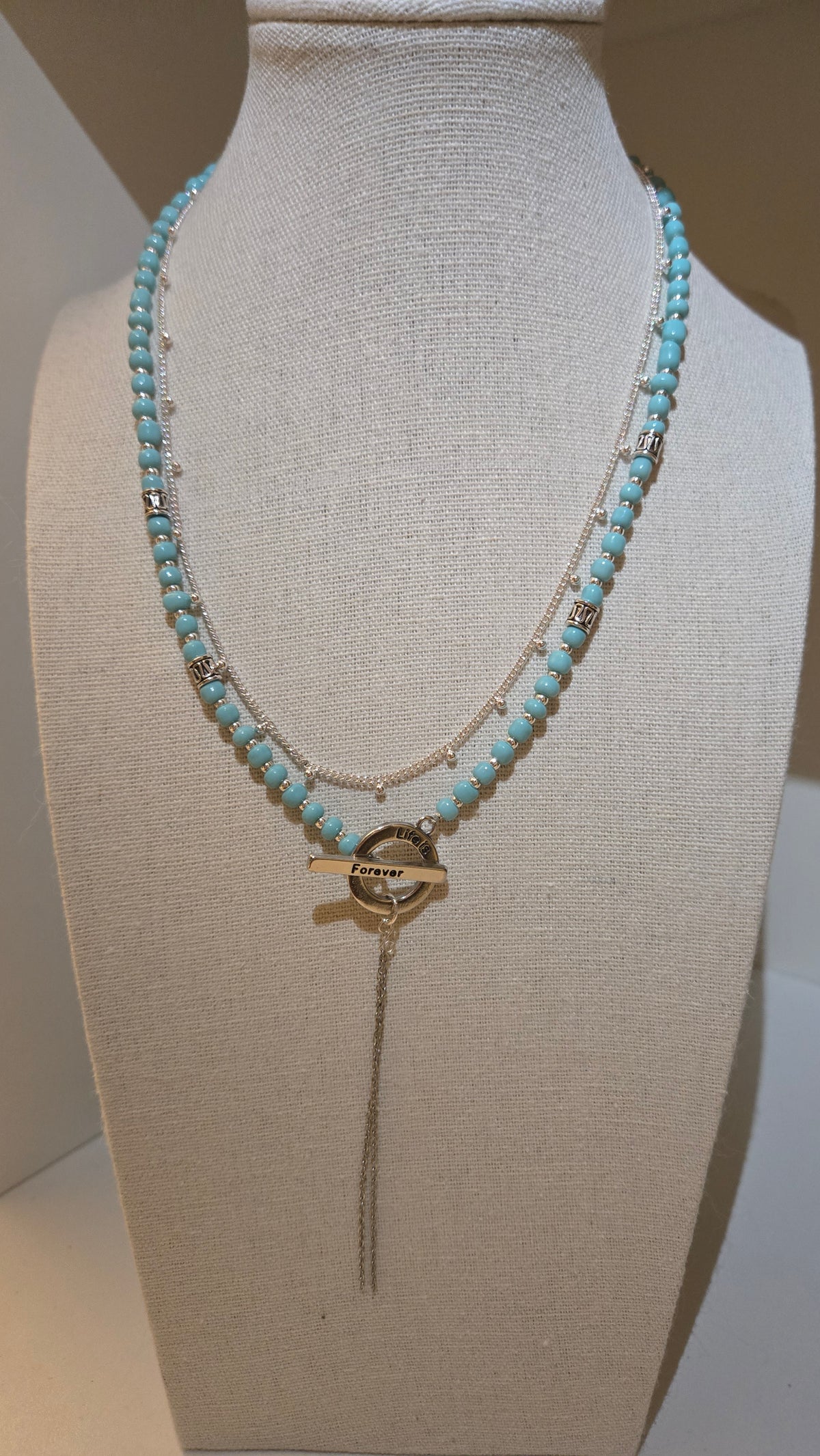 Silver Breeze Duo Set two-layer necklace with turquoise beads and silver chain