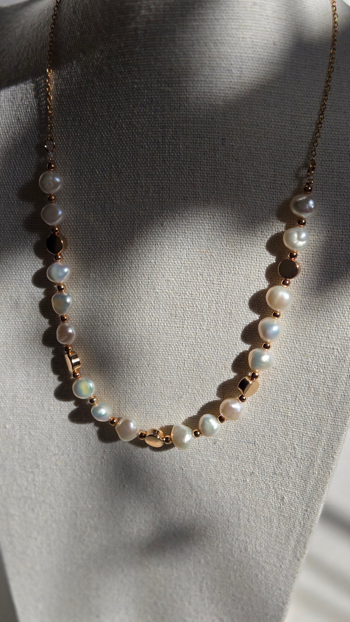Touch of Elegance Necklace with pearls and gold-tone accents, view 2