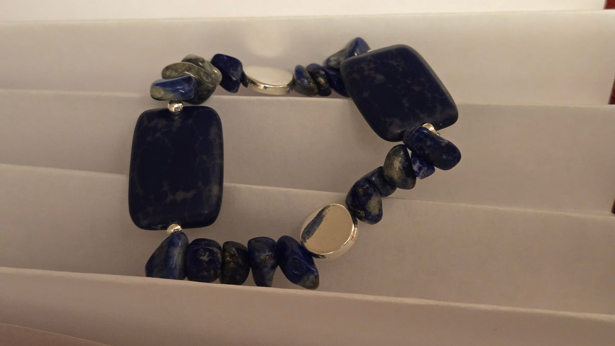 Deep Blue bracelet with natural deep-blue stones, rectangular elements and silver-tone accents, view 2