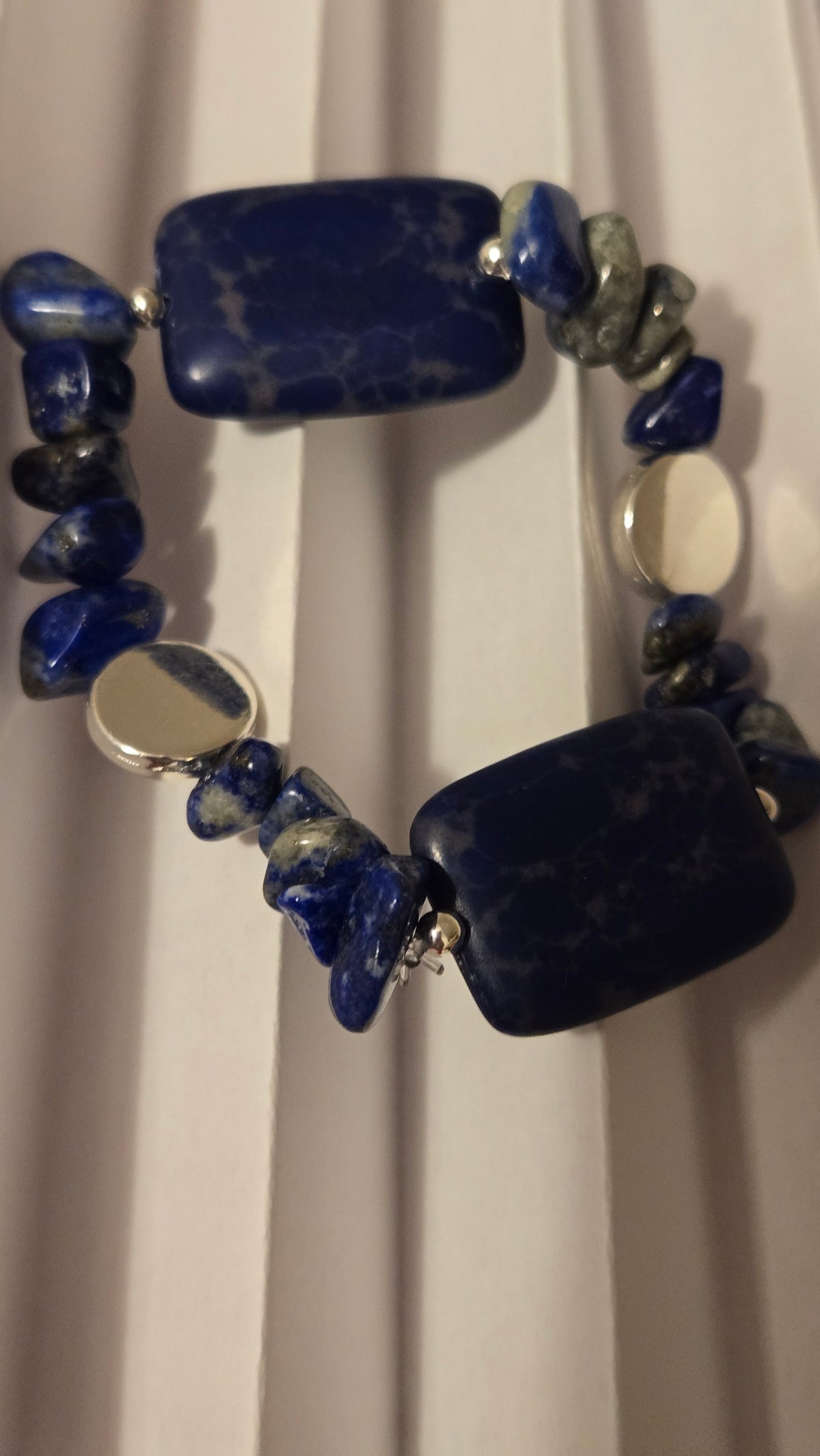 Deep Blue bracelet with natural deep-blue stones, rectangular elements and silver-tone accents, view 3