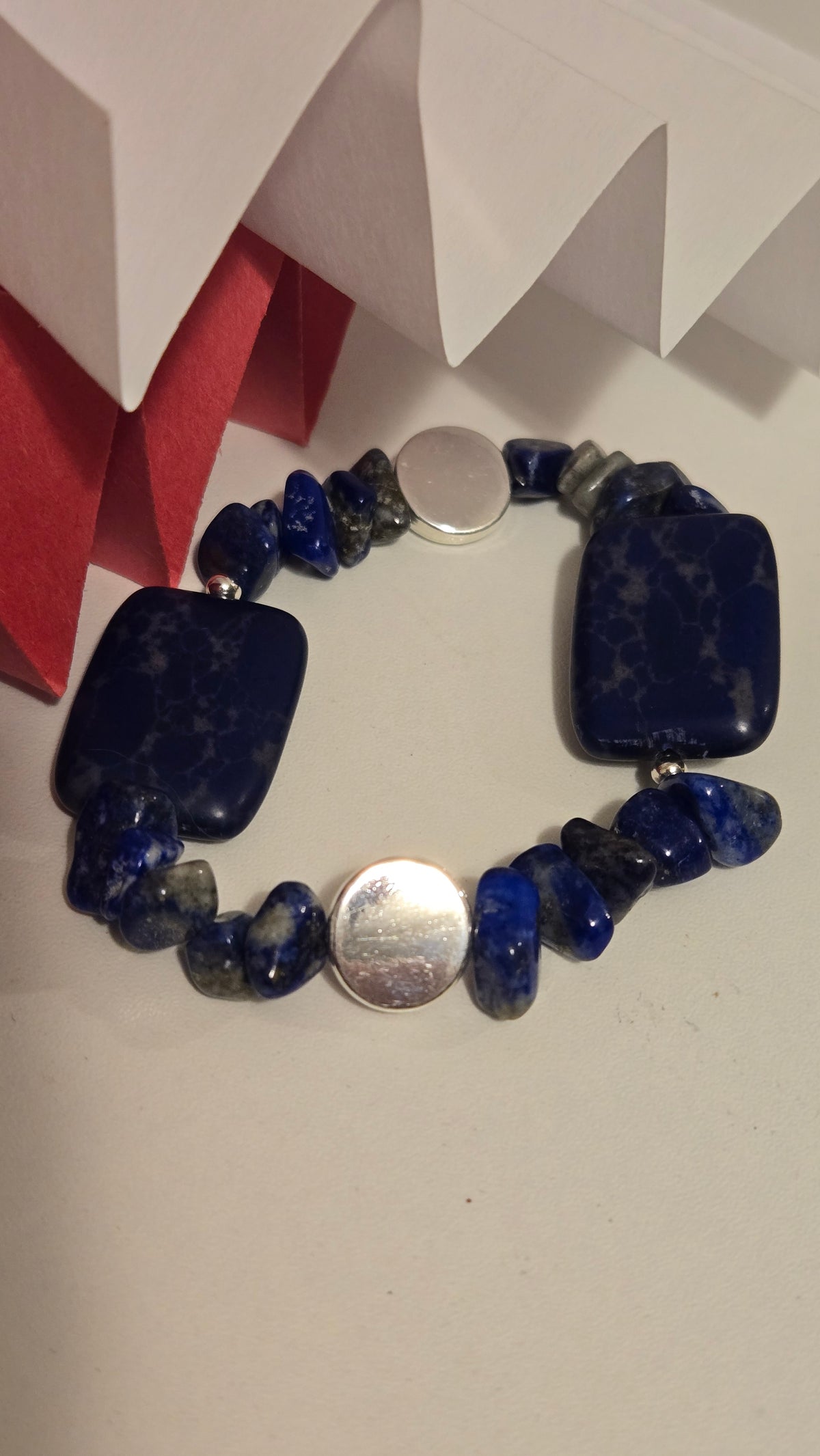 Deep Blue bracelet with natural deep-blue stones, rectangular elements and silver-tone accents, view 5