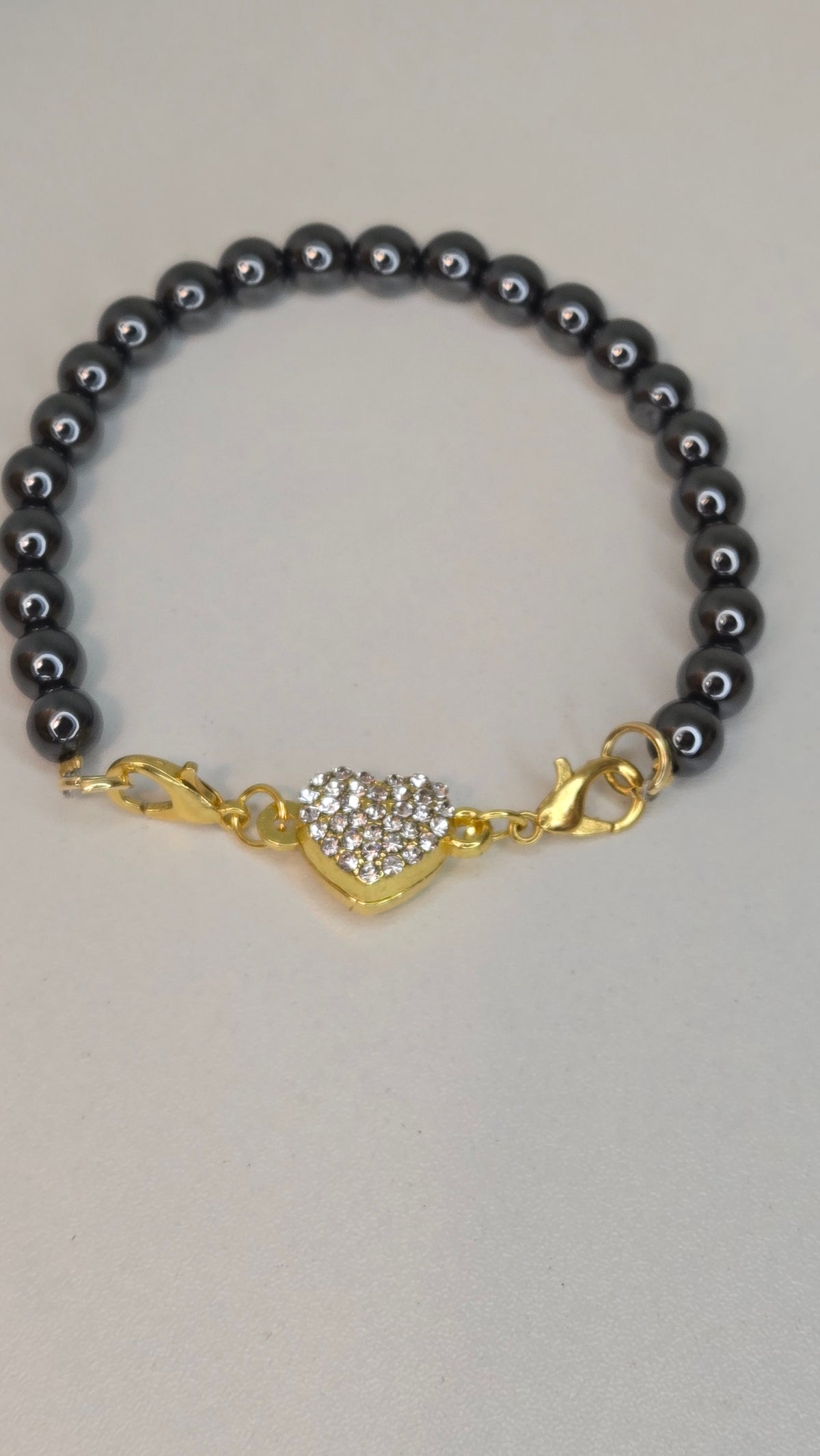 Hematite Heart Bracelet with polished heart-shaped hematite beads