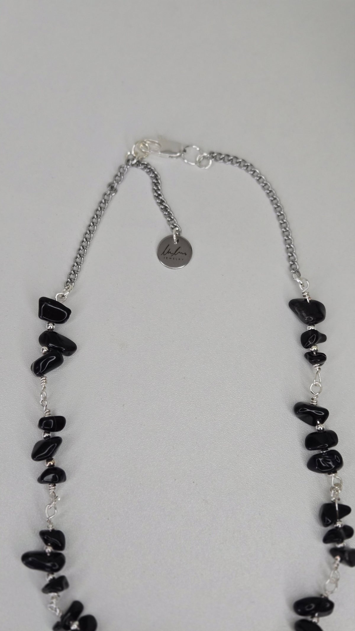 Silver Shadow Necklace with dark beads and soft metallic accents, view 8
