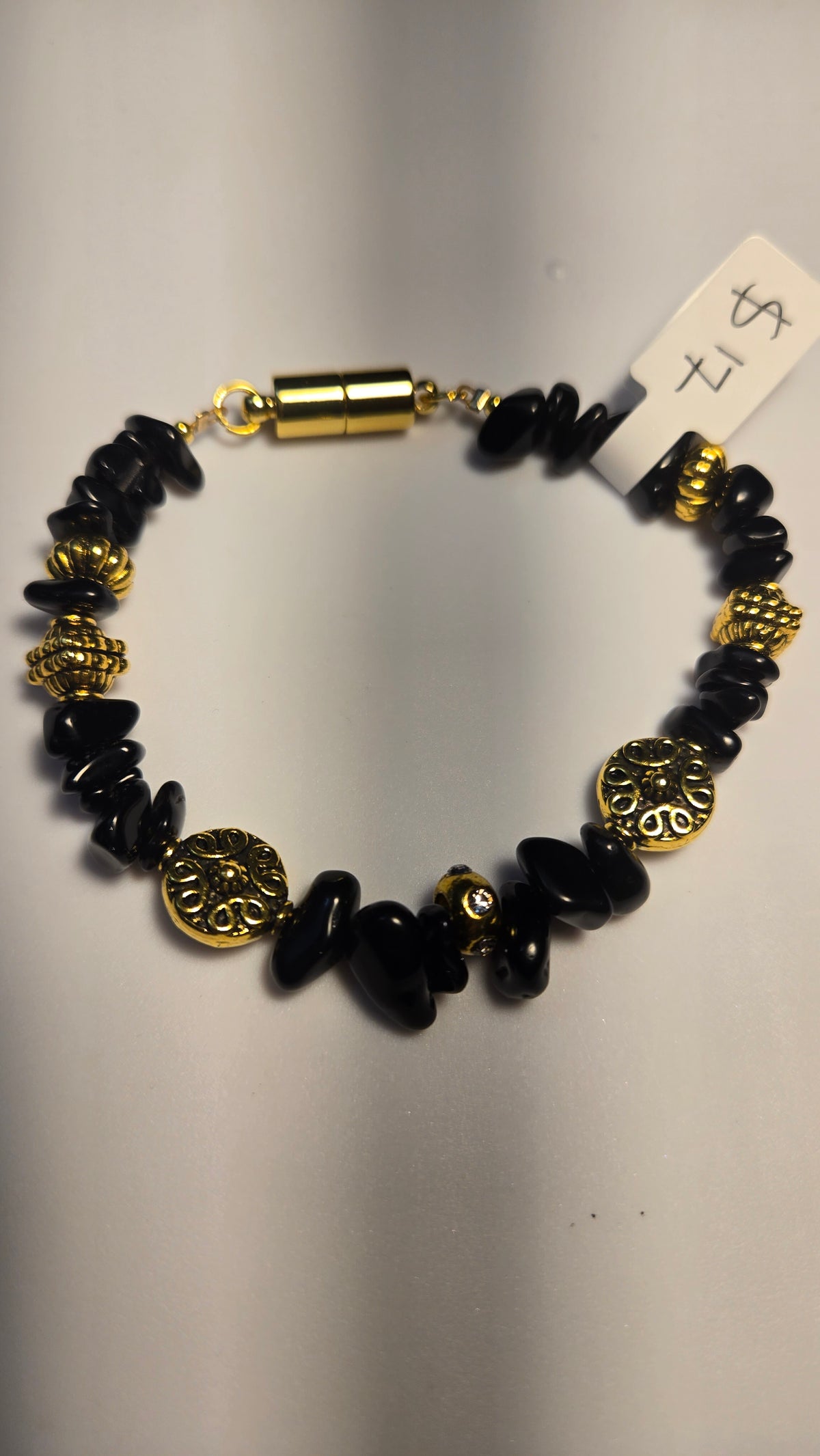 Black Royal Bracelet with black stones and gold-tone accents, view 3