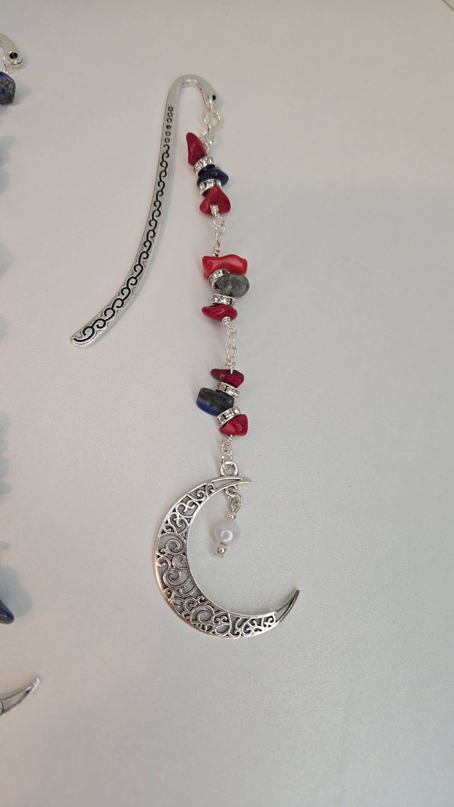 Charming Lapis & Coral Moon necklace with exquisite craftsmanship