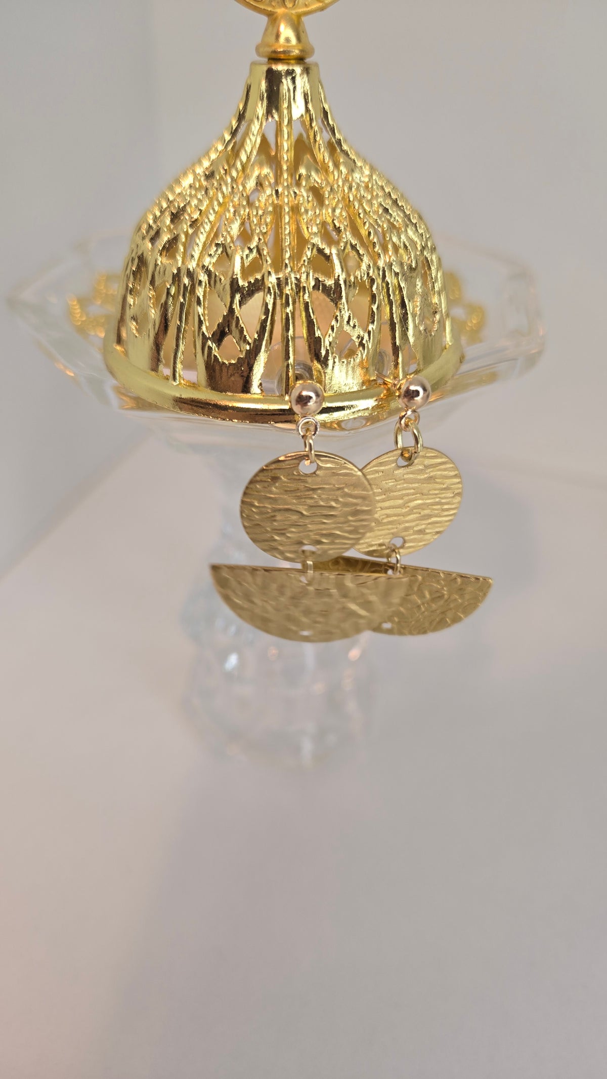 Golden Whispers Engraved Drop Earrings with engraved gold-tone discs, view 2