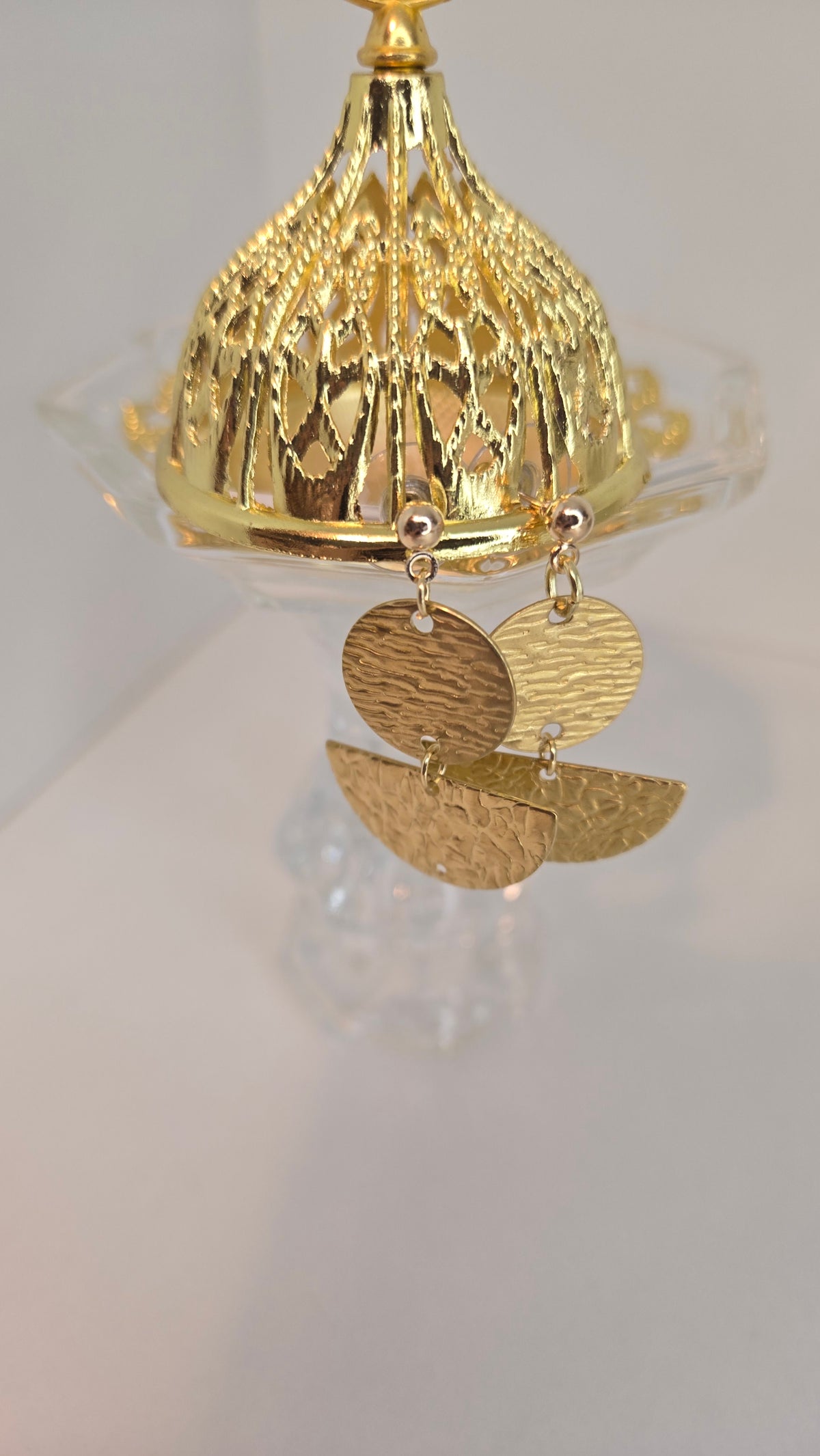 Golden Whispers Engraved Drop Earrings with engraved gold-tone discs, view 3