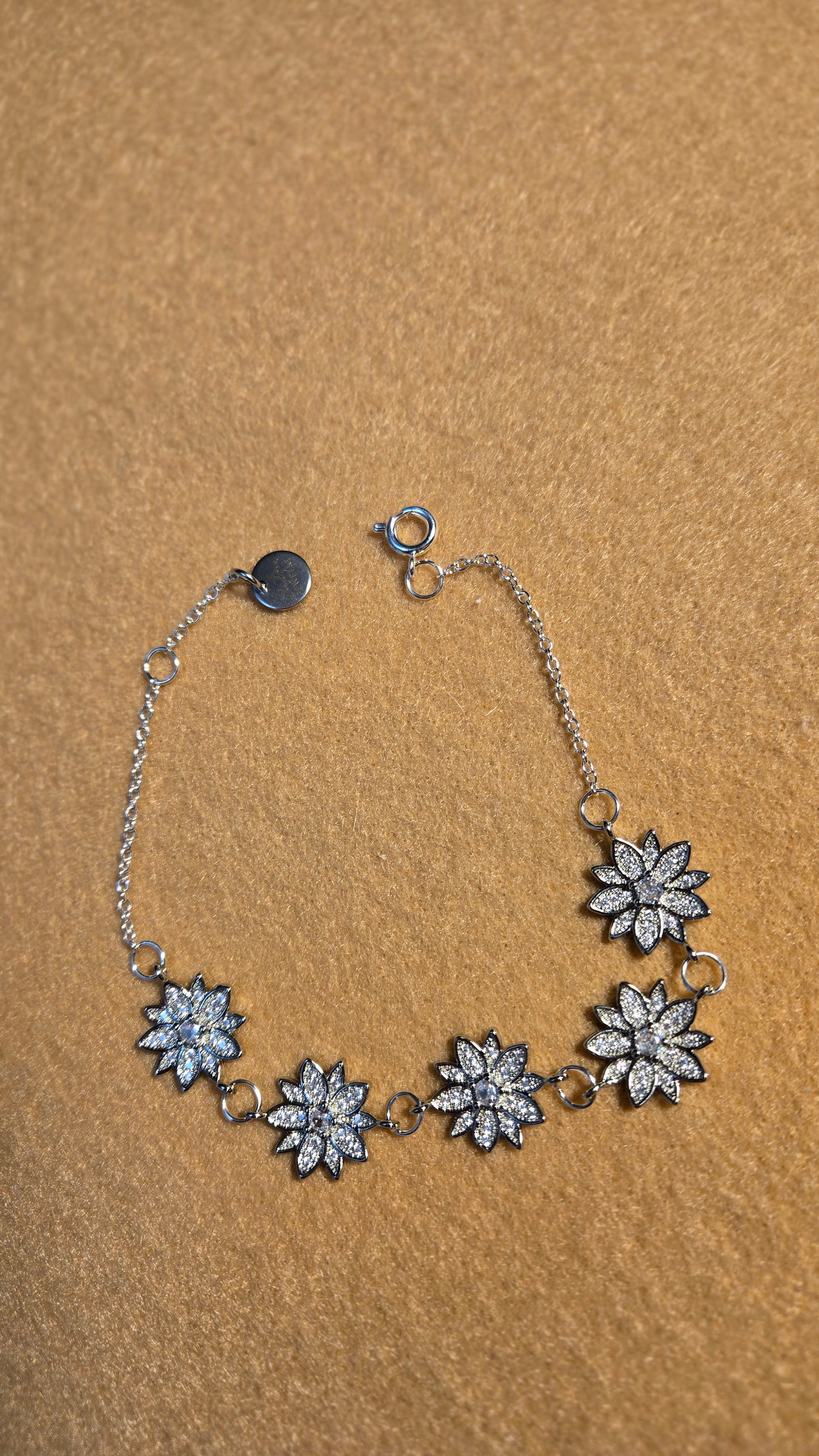 Silver Zircon Flower Bracelet