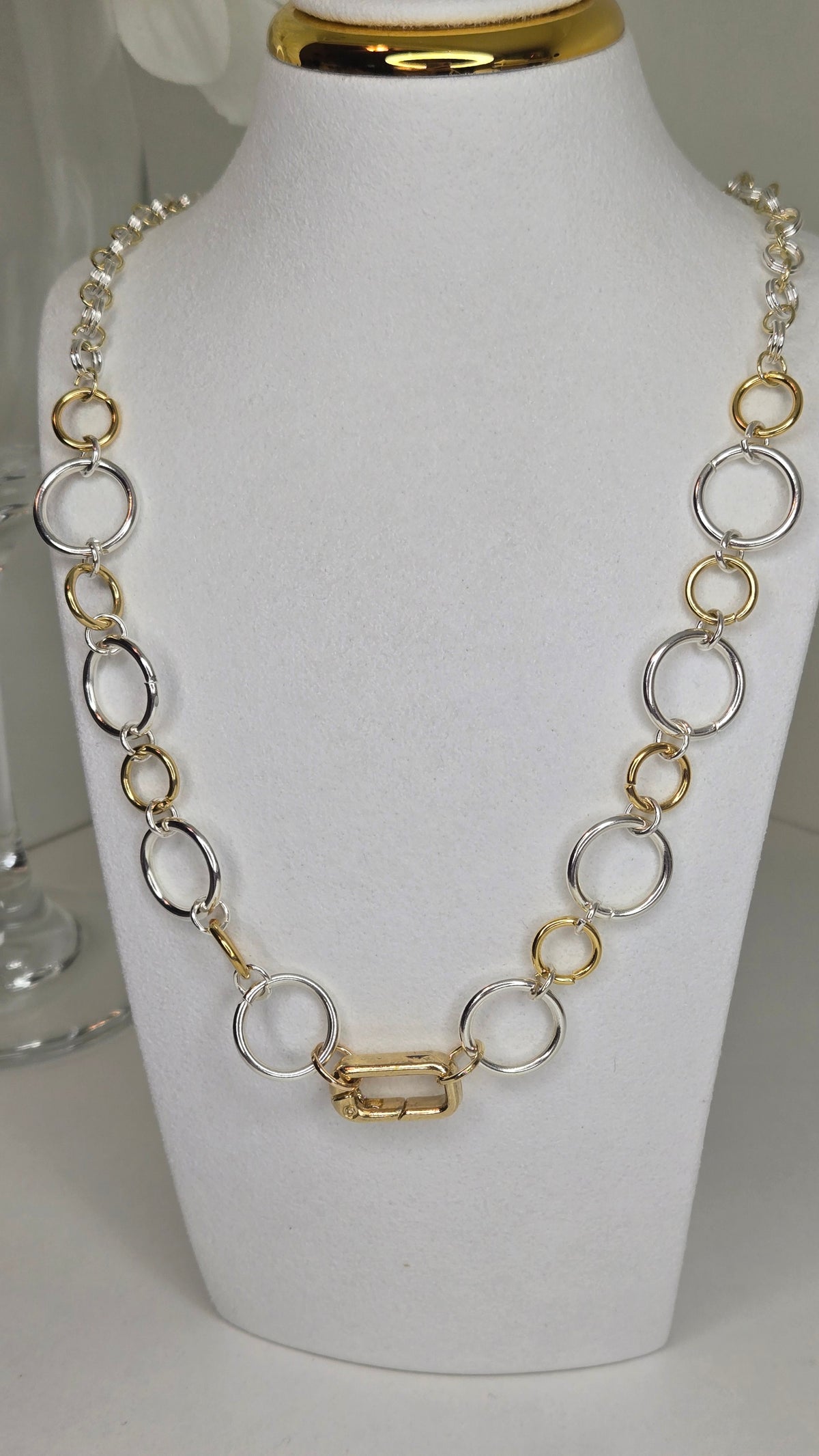Golden Silver Chain Necklace with silver-tone links and gold-tone toggle closure, view 8