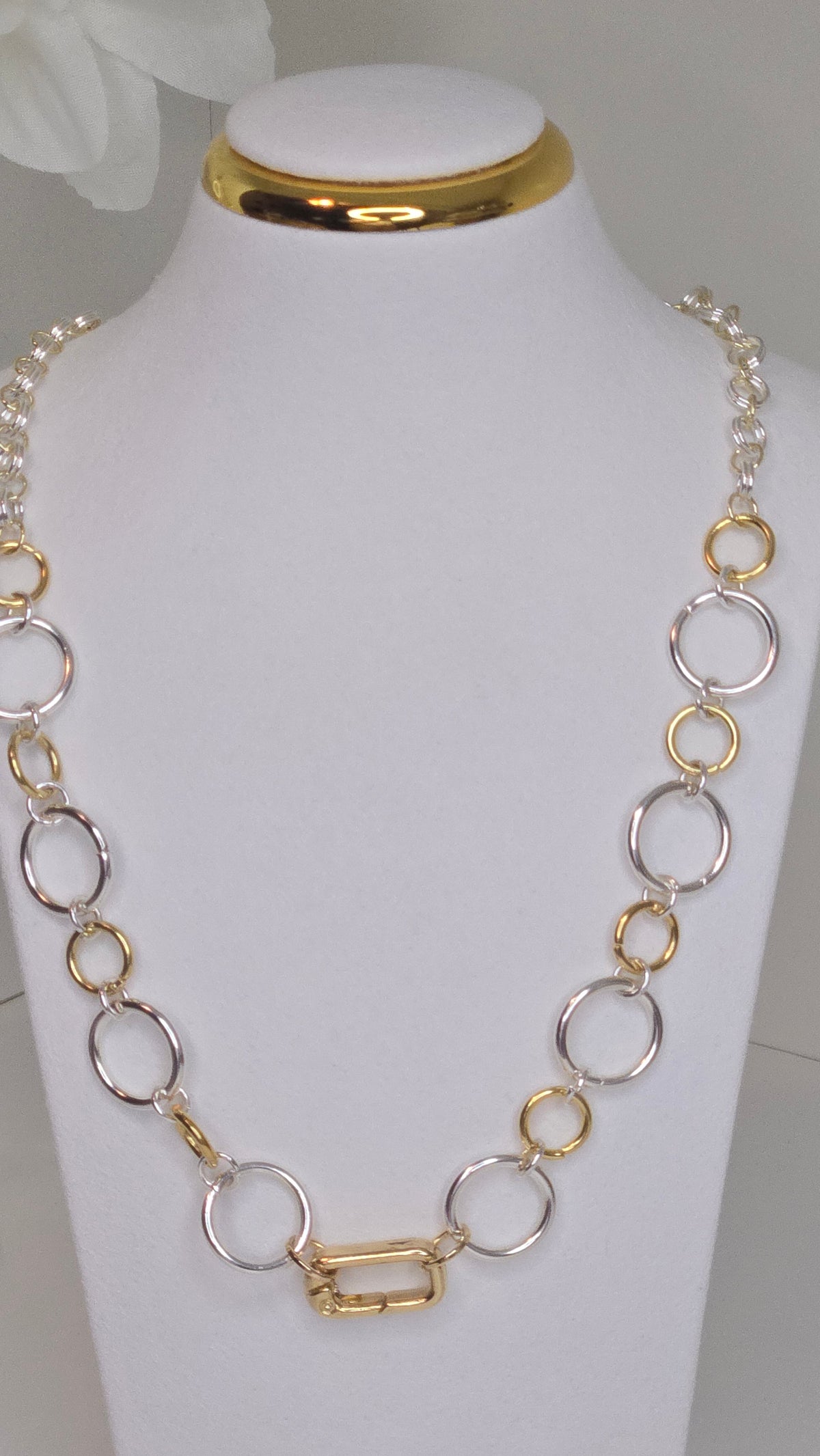 Golden Silver Chain Necklace with silver-tone links and gold-tone toggle closure, view 7