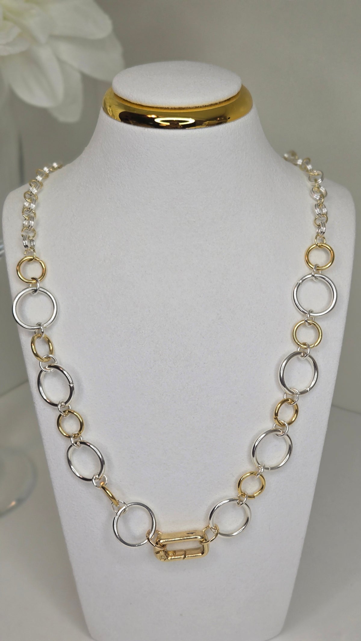 Golden Silver Chain Necklace with silver-tone links and gold-tone toggle closure, view 6
