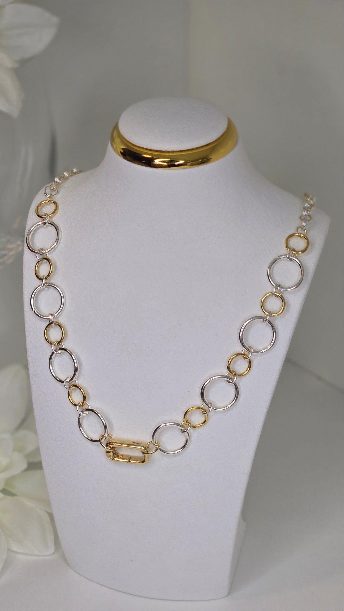 Golden Silver Chain Necklace with silver-tone links and gold-tone toggle closure, view 4