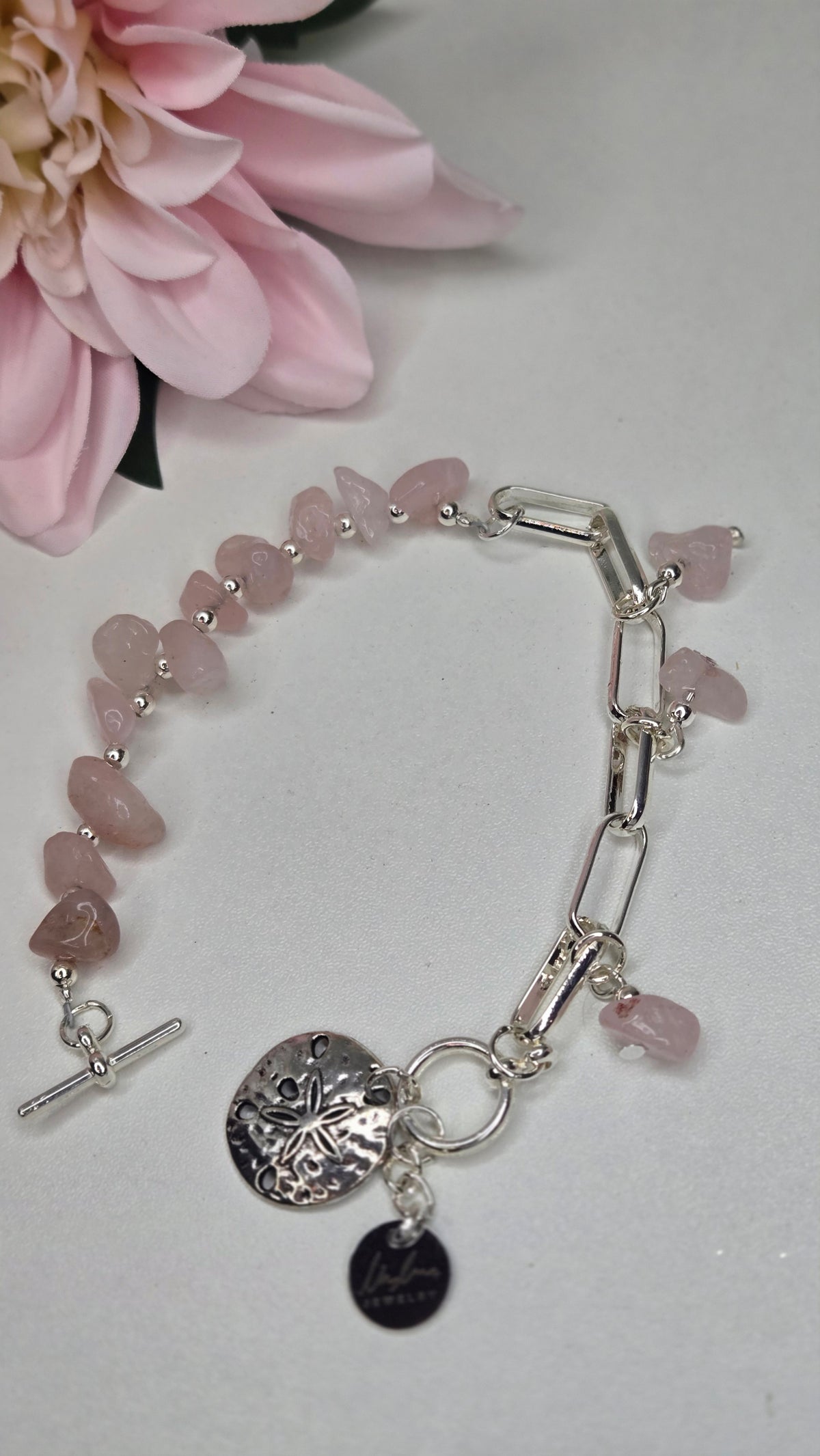 Blush Serenity Bracelet with rose-toned stones and silver links, view 7