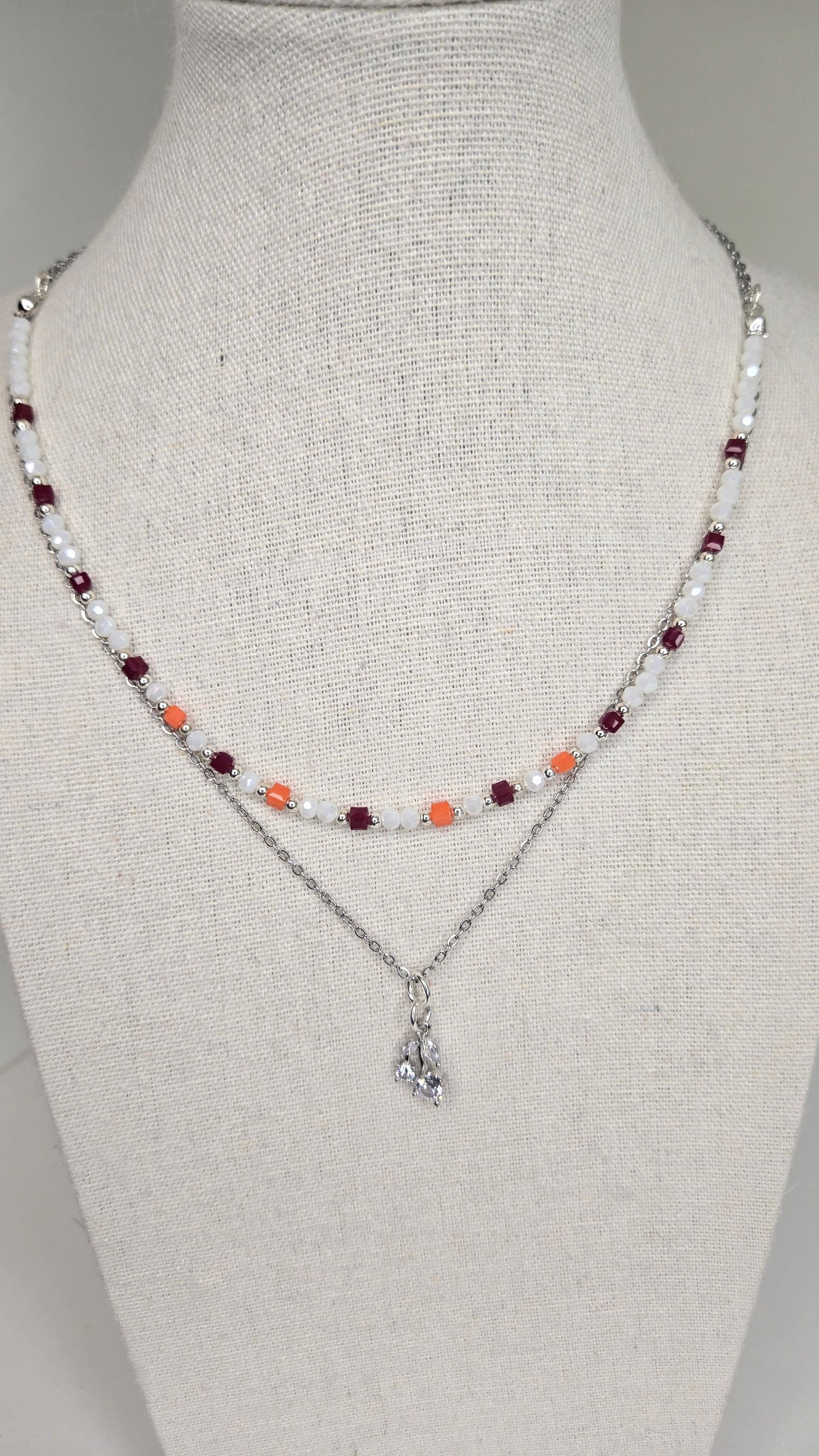 Aurora Layers Necklace with silver chain, colorful beads and sparkling pendant, view 9