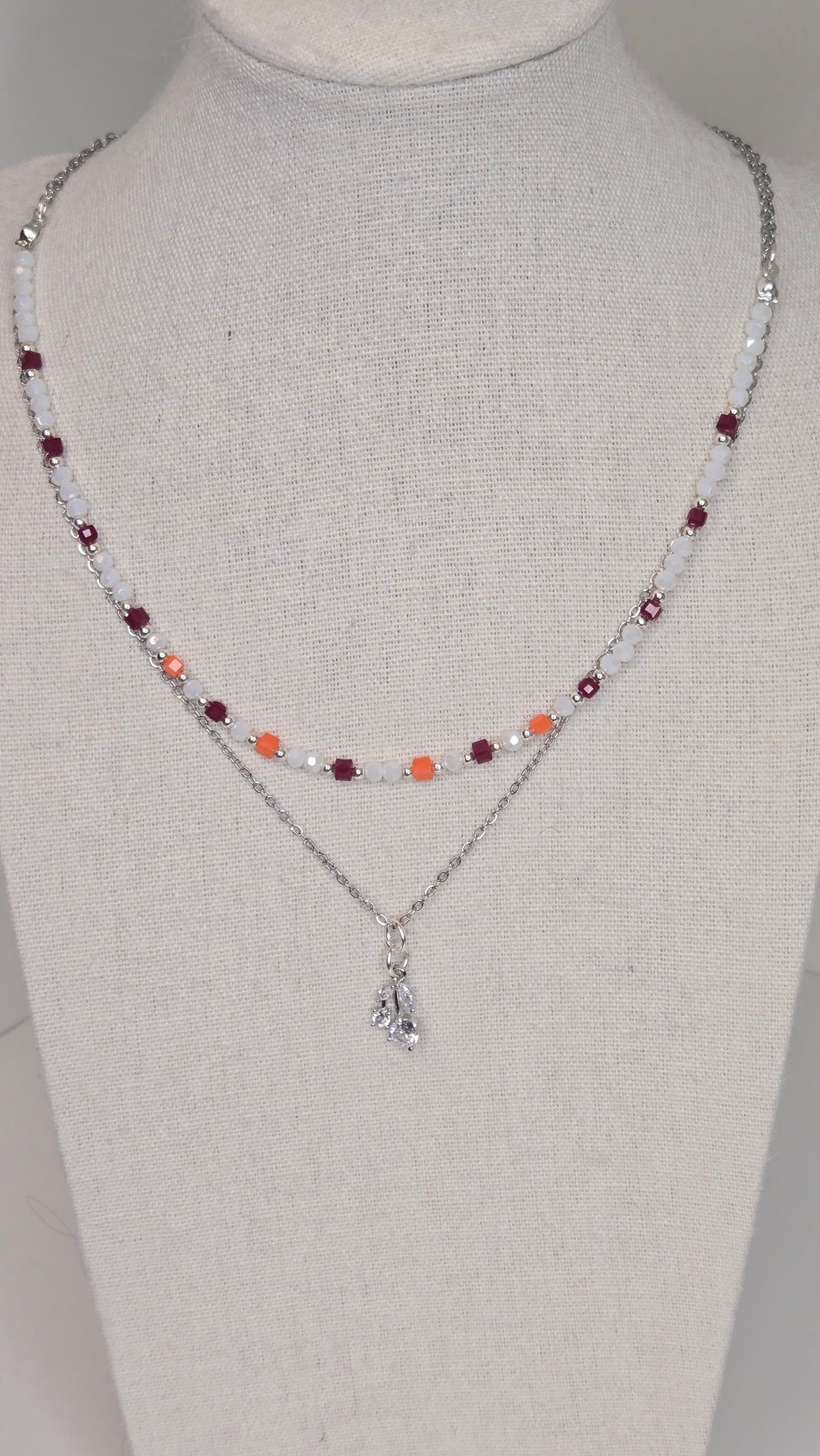 Aurora Layers Necklace with silver chain, colorful beads and sparkling pendant, view 8