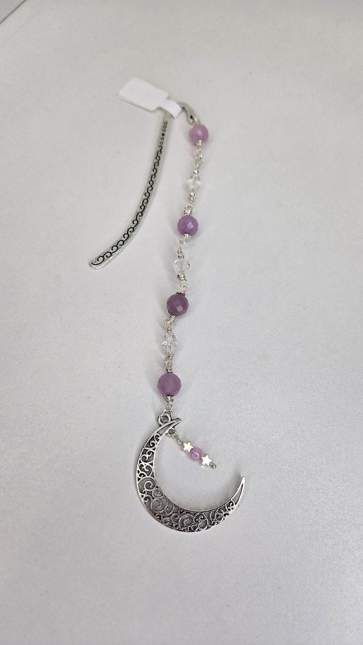 Moon Bookmark with an ornate silver crescent charm and multicolored beads, view 11
