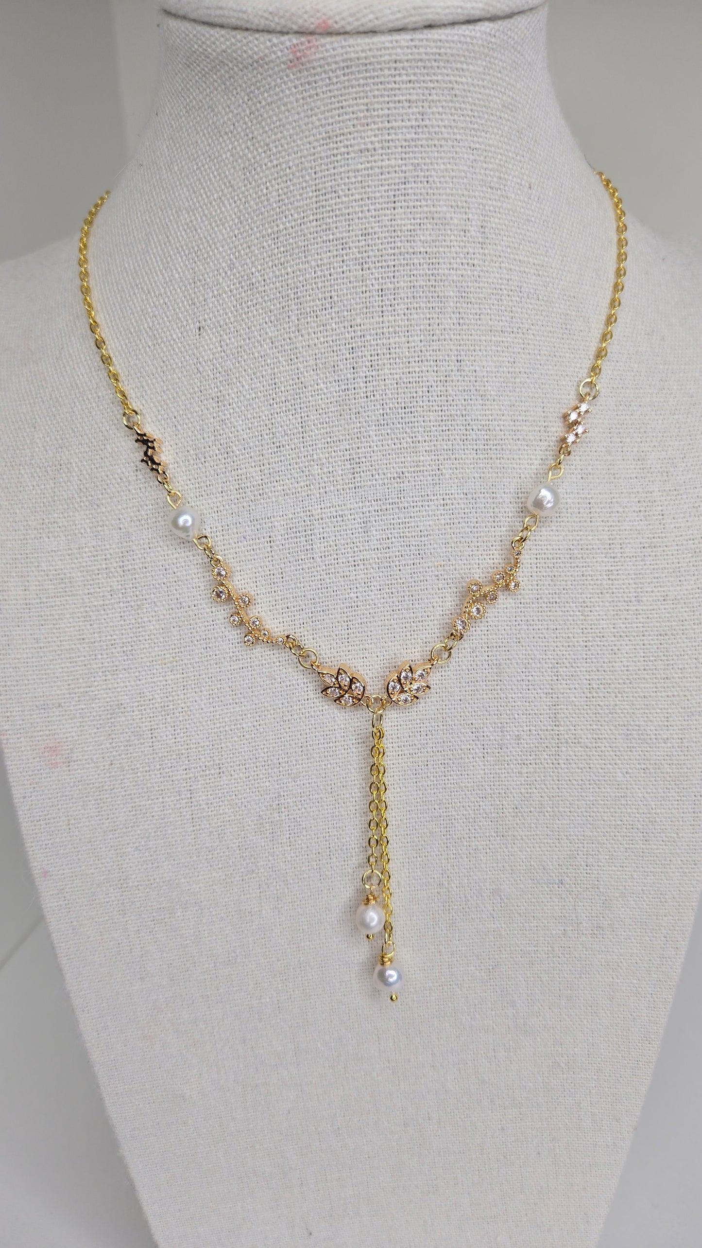 Radiant Pearl Leaf Necklace