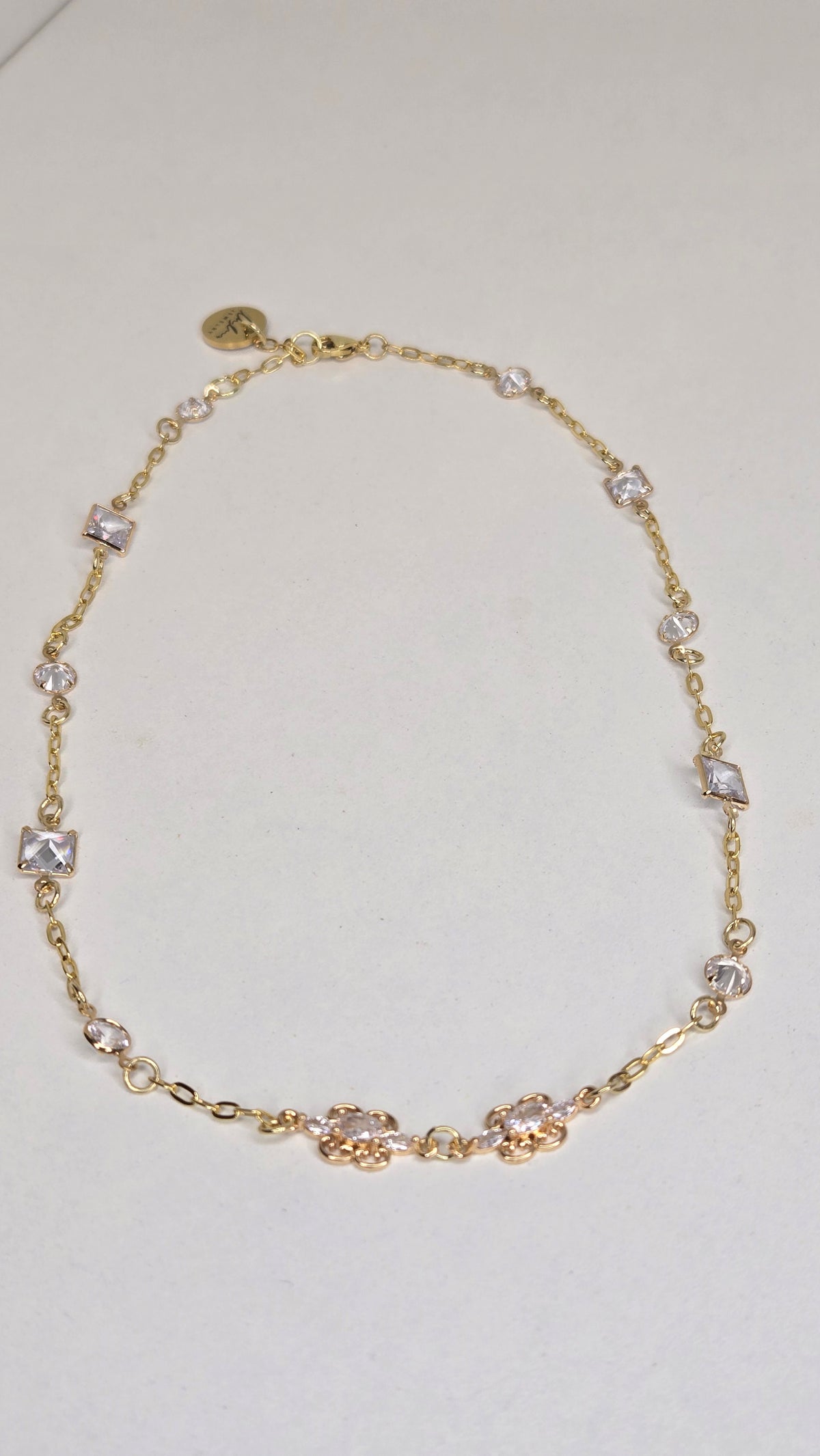 Floral Spark Zircon Necklace, gold-tone chain with zircon stones and a floral centerpiece, view 3
