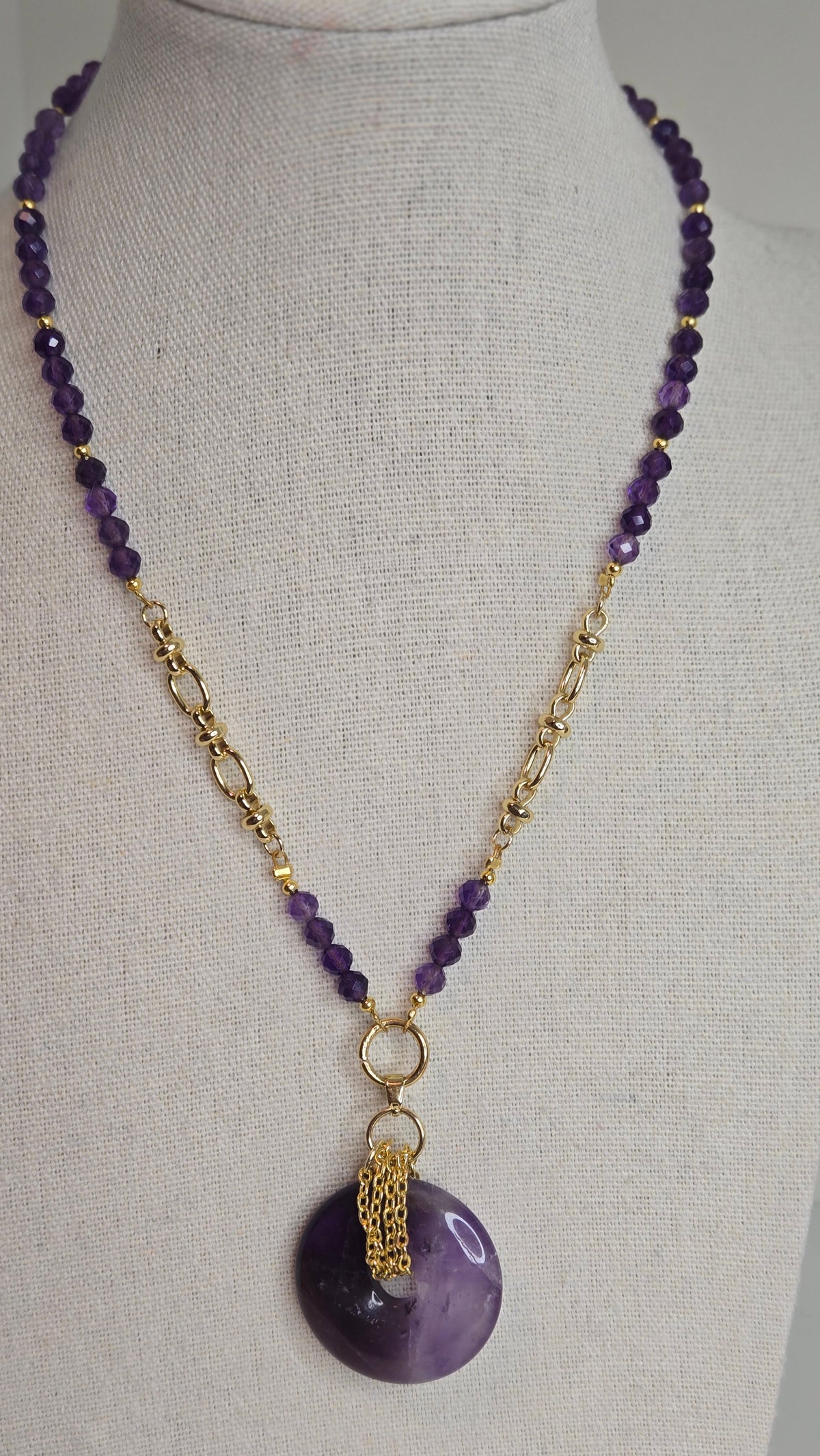 Violet Harmony Amethyst Necklace with amethyst beads and a polished amethyst pendant, view 4
