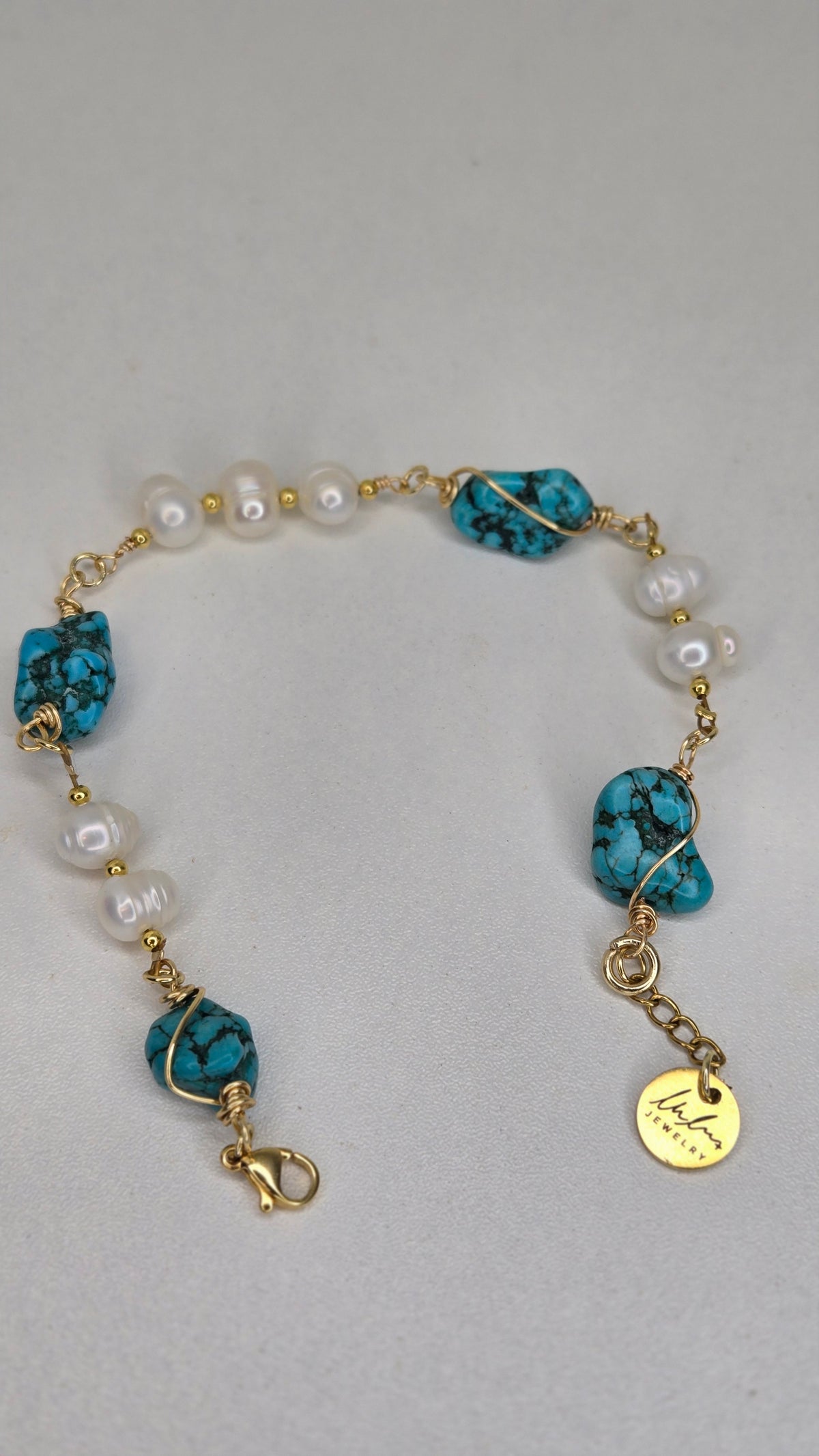 Ocean Pearl Bracelet with turquoise stones, freshwater pearls and gold-tone accents, view 3