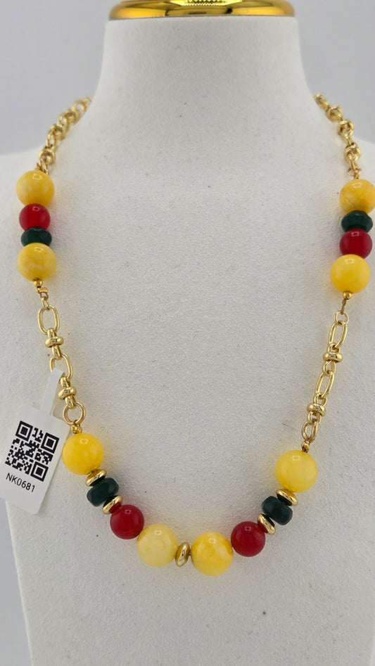 Harmony of Colors Necklace with yellow, green and red jade and gold-tone accents, view 2