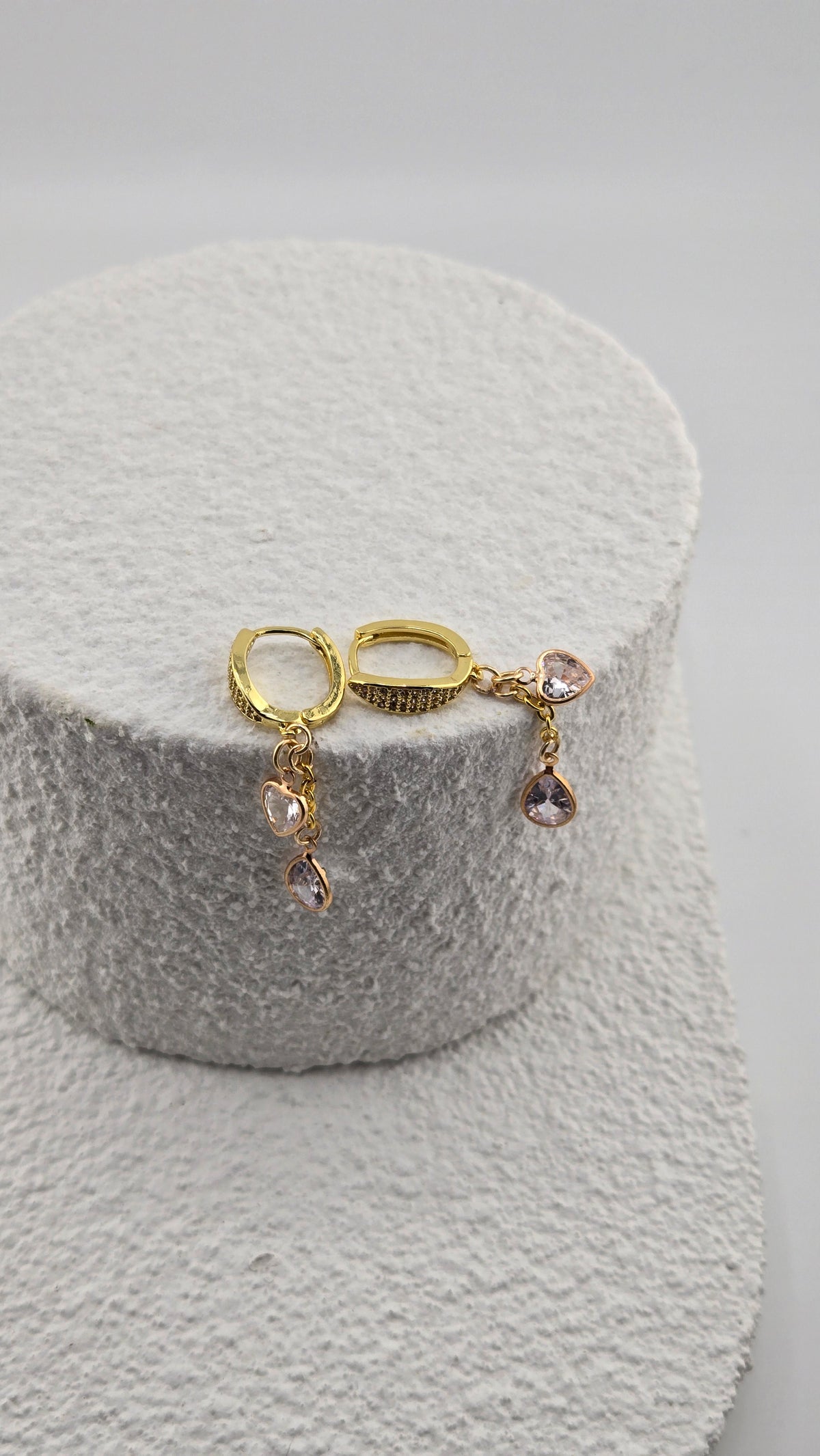Crystal Heart Drop Earrings with heart-shaped crystals and teardrop zircon charms, view 4