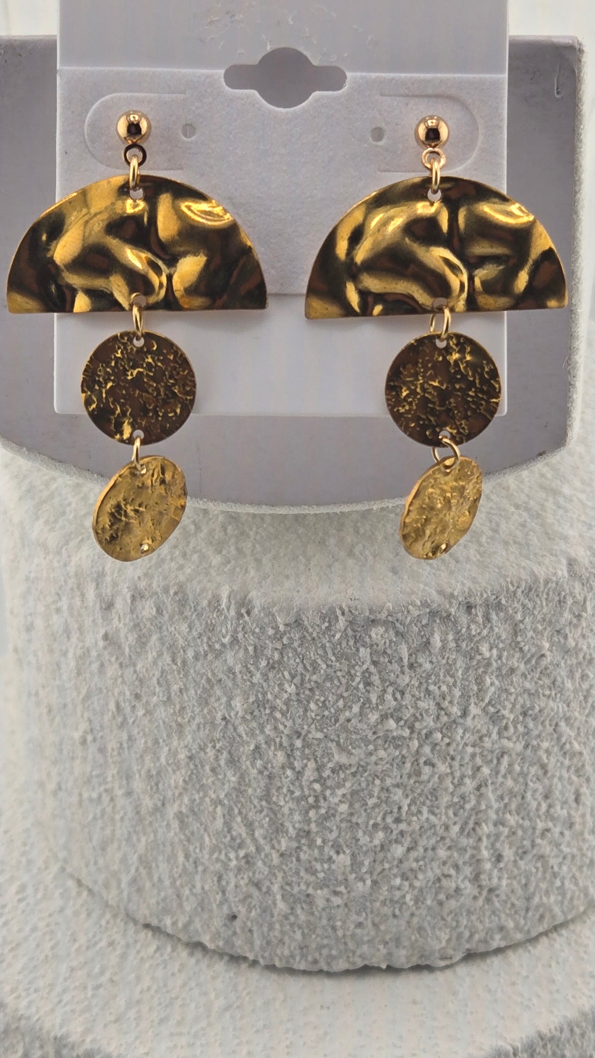 Golden Whispers Engraved Drop Earrings with engraved gold-tone discs, view 11