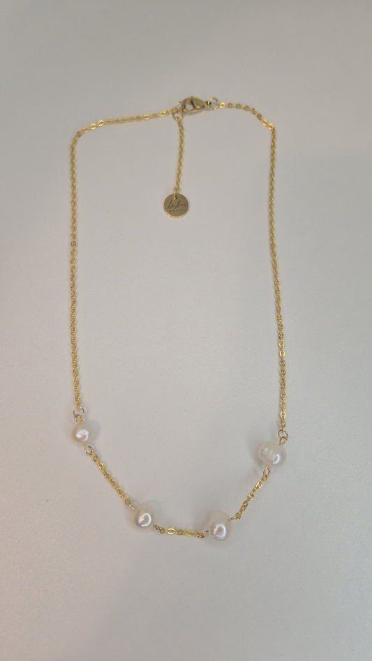 Golden Pearl Chain Necklace with fine gold-tone chain and pearl accents, view 2