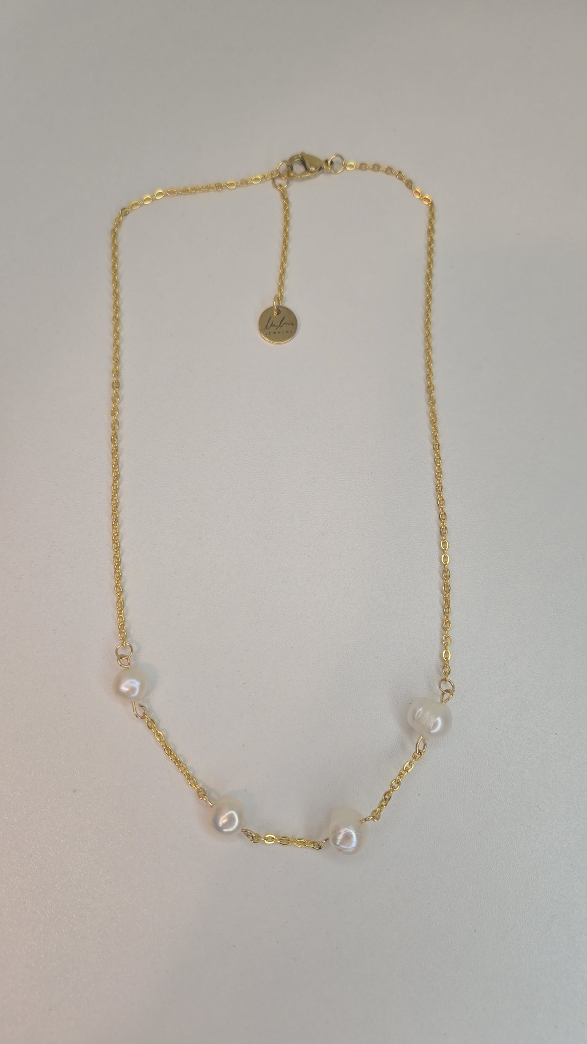 Golden Pearl Chain Necklace with fine gold-tone chain and pearl accents, view 2