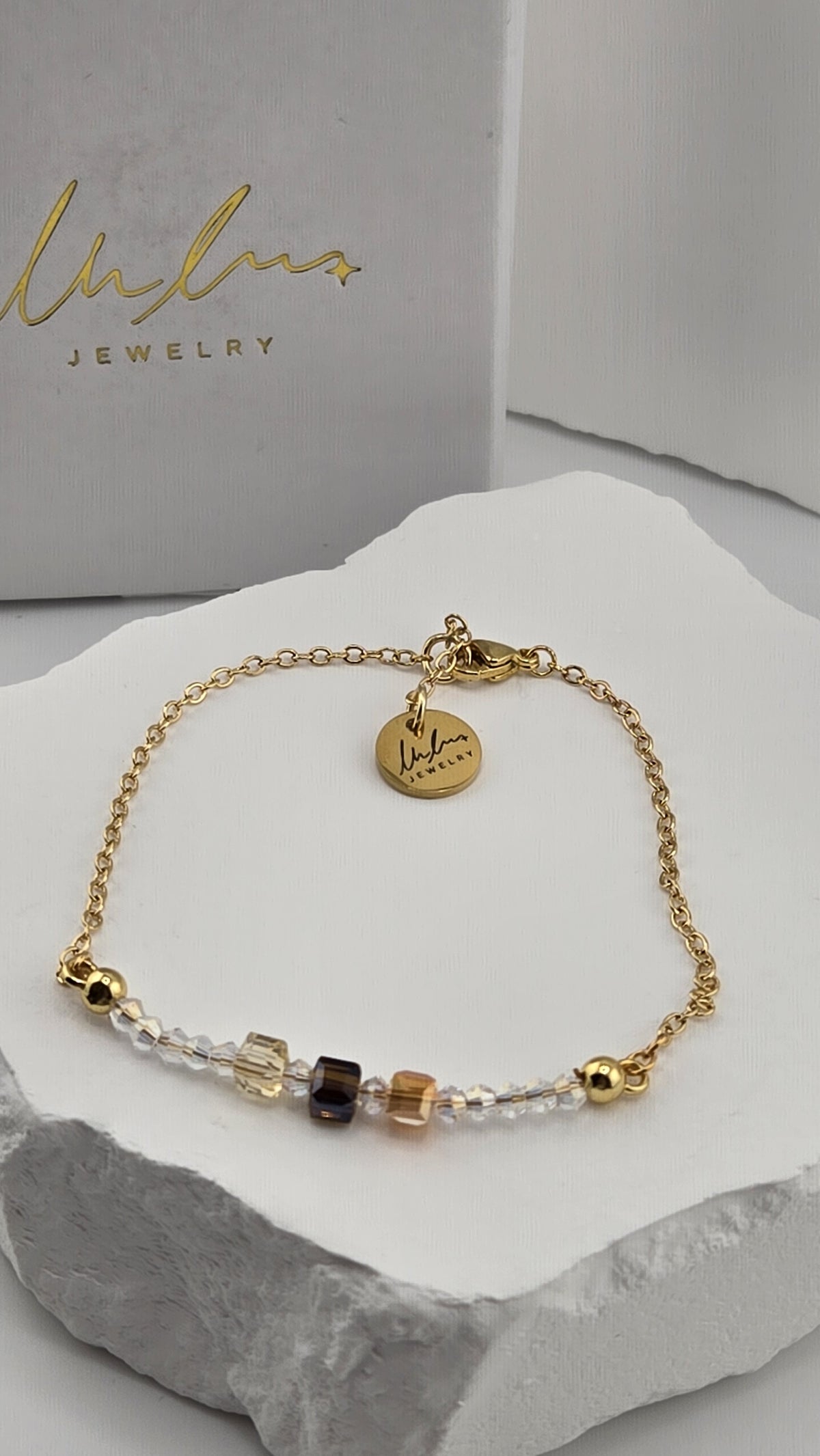 Champagne Trio Crystal Bracelet with LuluTouch gift box, view 2