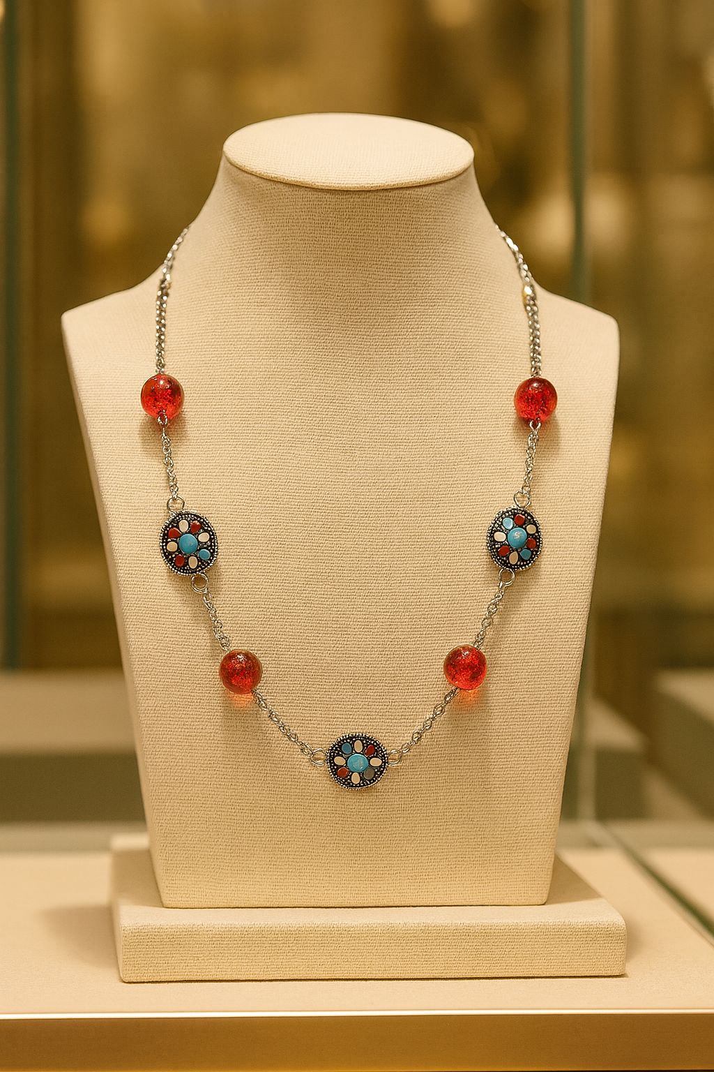 Turquoise & Red Ruby Classic Necklace