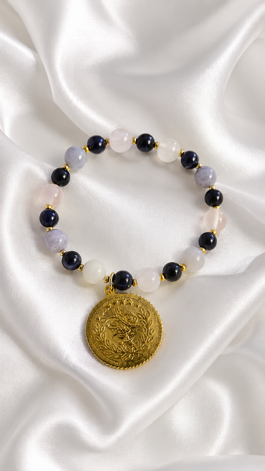 Earth & Sea Bracelet with tiger eye, aquamarine and calcite stones and gold-tone accents, view 2