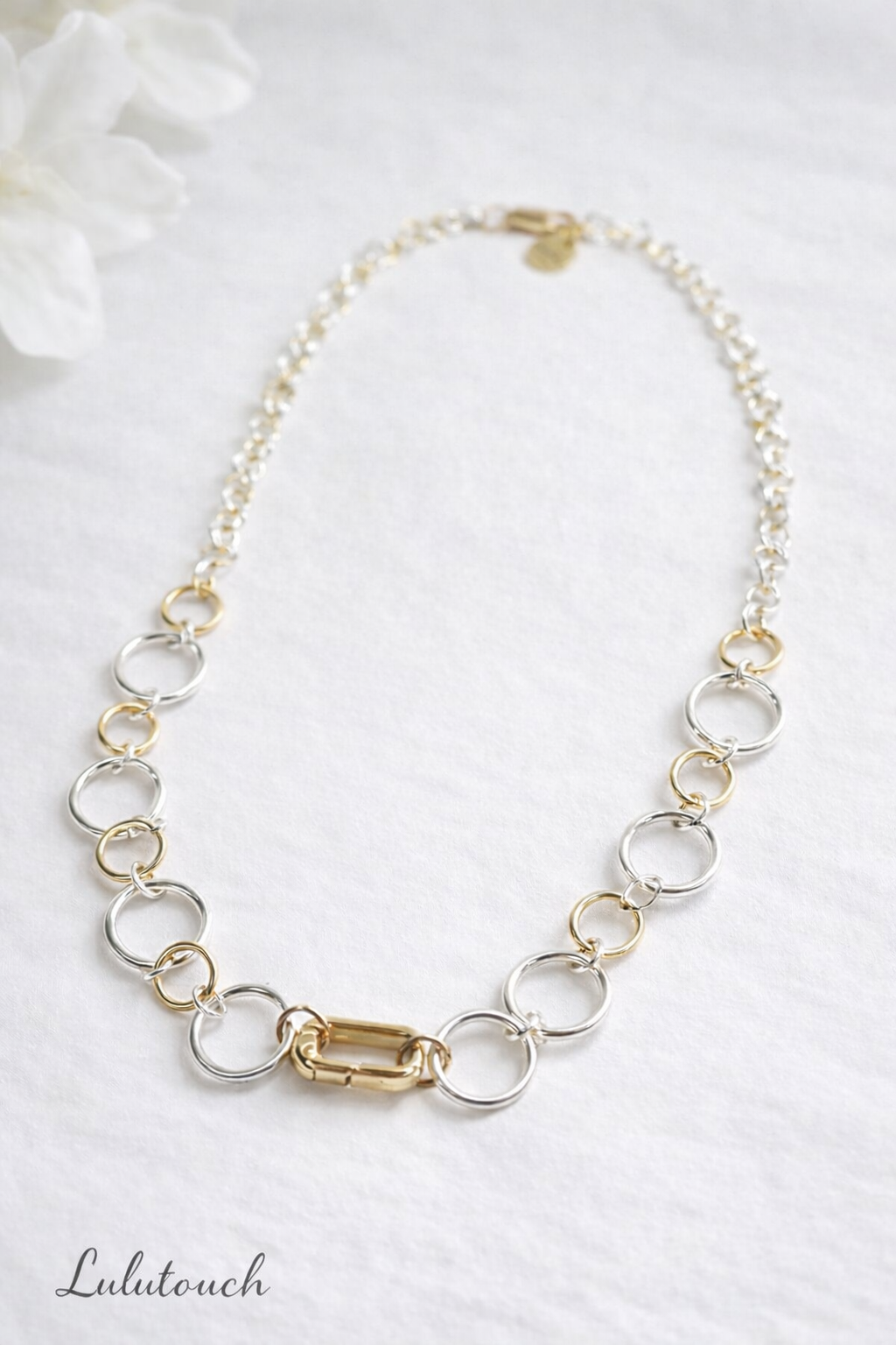 Golden Silver Chain Necklace with silver-tone links and gold-tone toggle closure