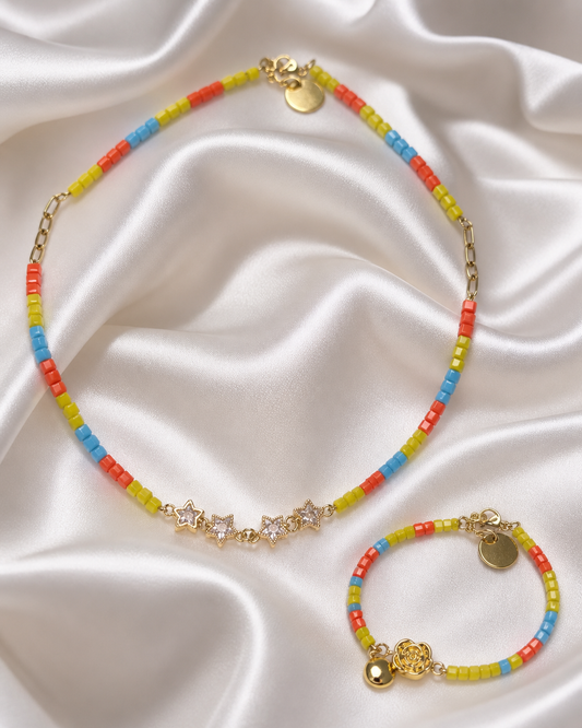 Summer Joy Beaded Necklace & Bracelet Set with multicolored beads, view 2