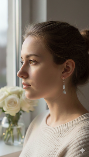 Collection shot featuring Silver Leaf Drop Earrings with other nature-inspired silver jewelry
