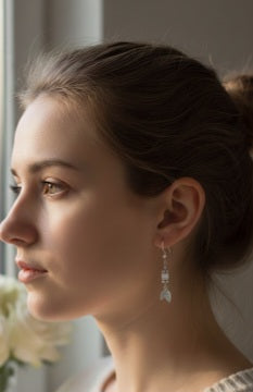Close-up of elegant Silver Leaf Drop Earrings showcasing intricate leaf design
