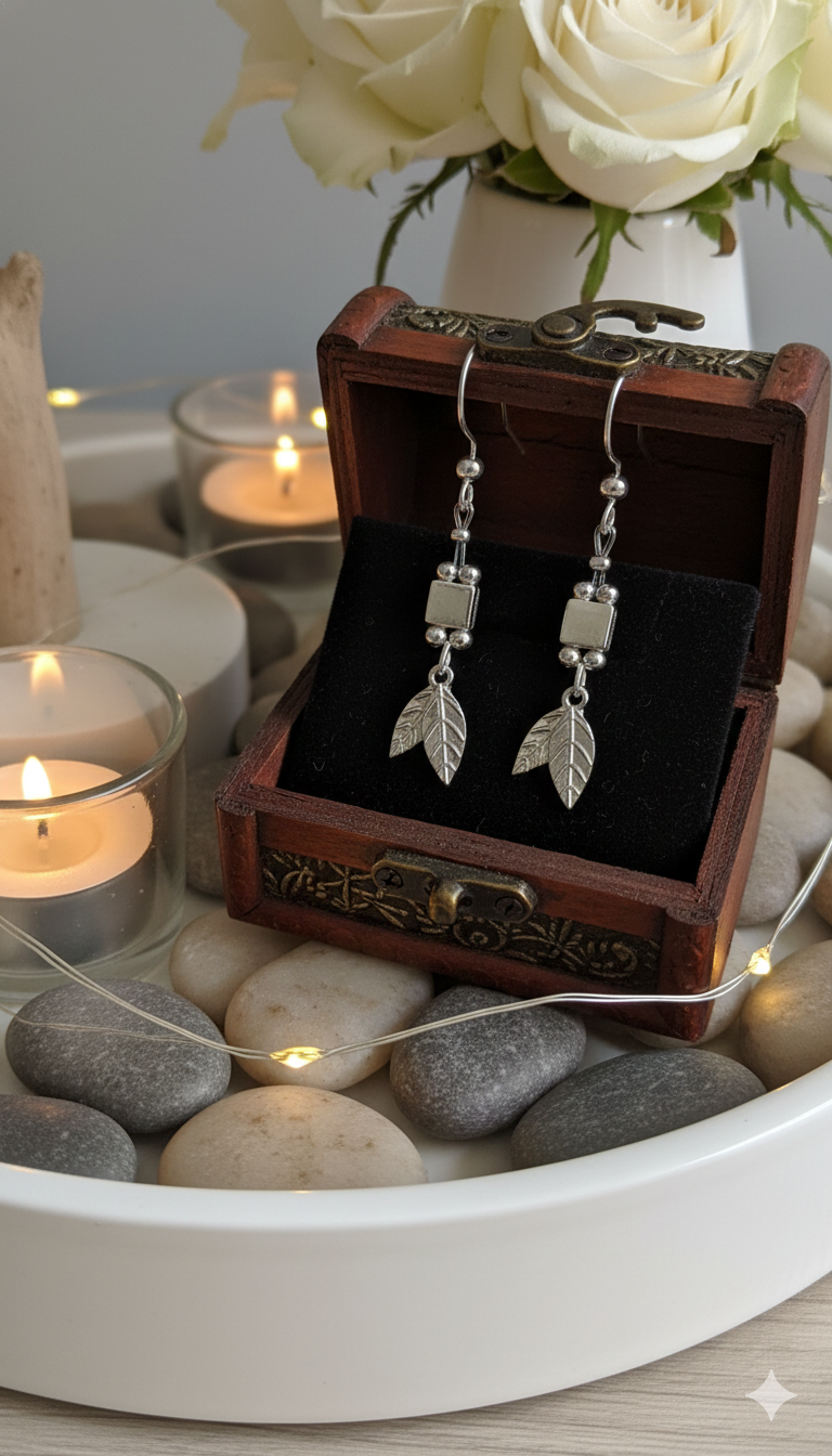 Model wearing nature-inspired Silver Drop Earrings for a sophisticated look