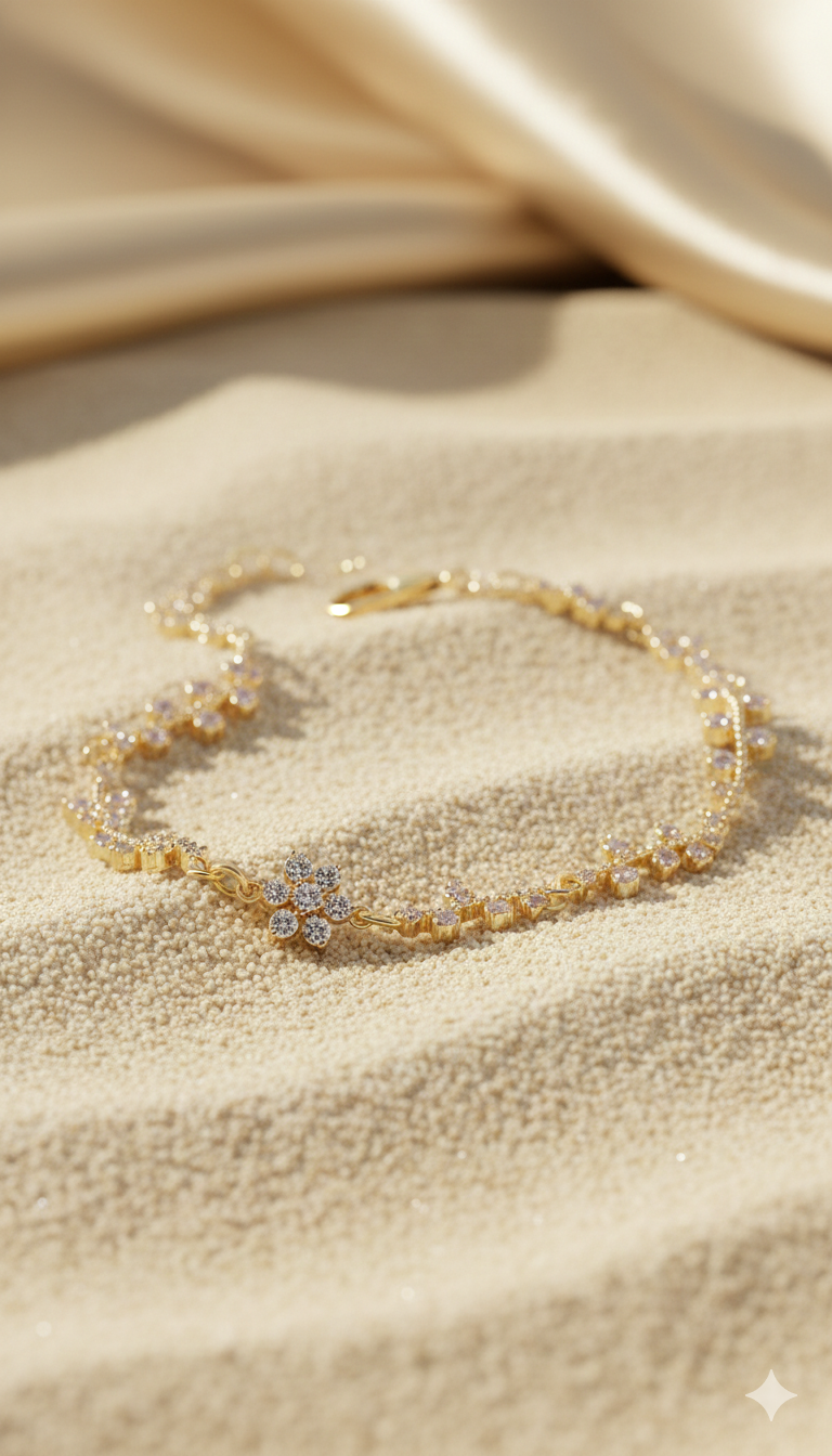 Studio shot of the Golden Flora Bracelet, highlighting its unique handcrafted gold-plated design.