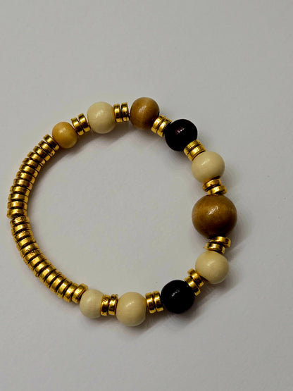 Necklace and Bracelet Set with dark, golden-brown and cream beads and gold-tone spacers, view 7